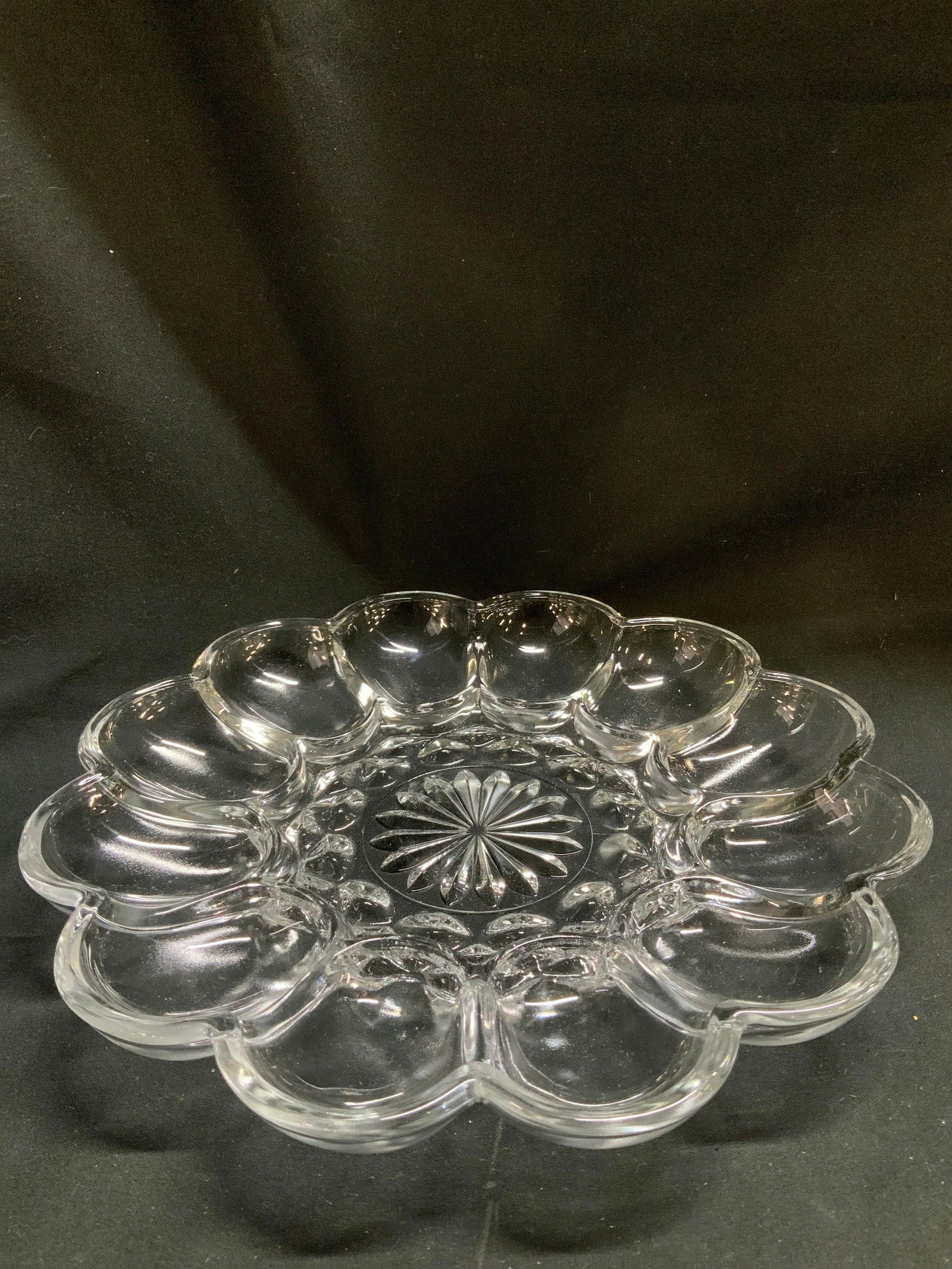 C.1940s Clear Glass Deviled Egg Plate - 4