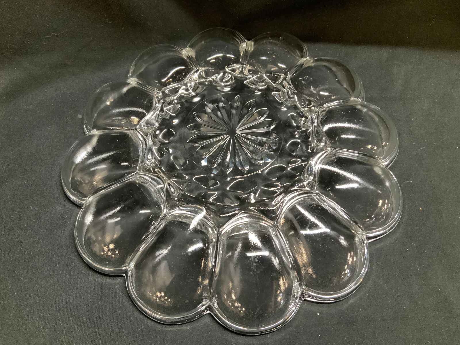 C.1940s Clear Glass Deviled Egg Plate - 5