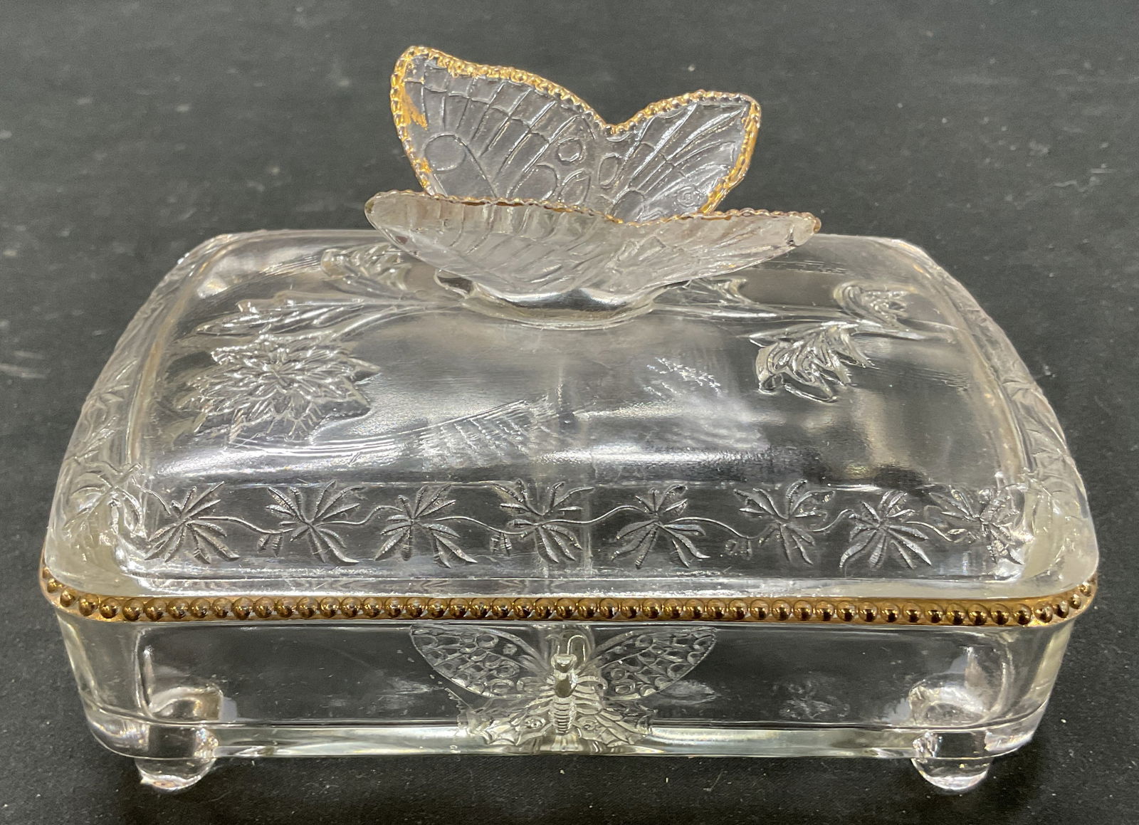 Vintage Footed Glass Butterfly Divided Trinket Box (1 of 11)