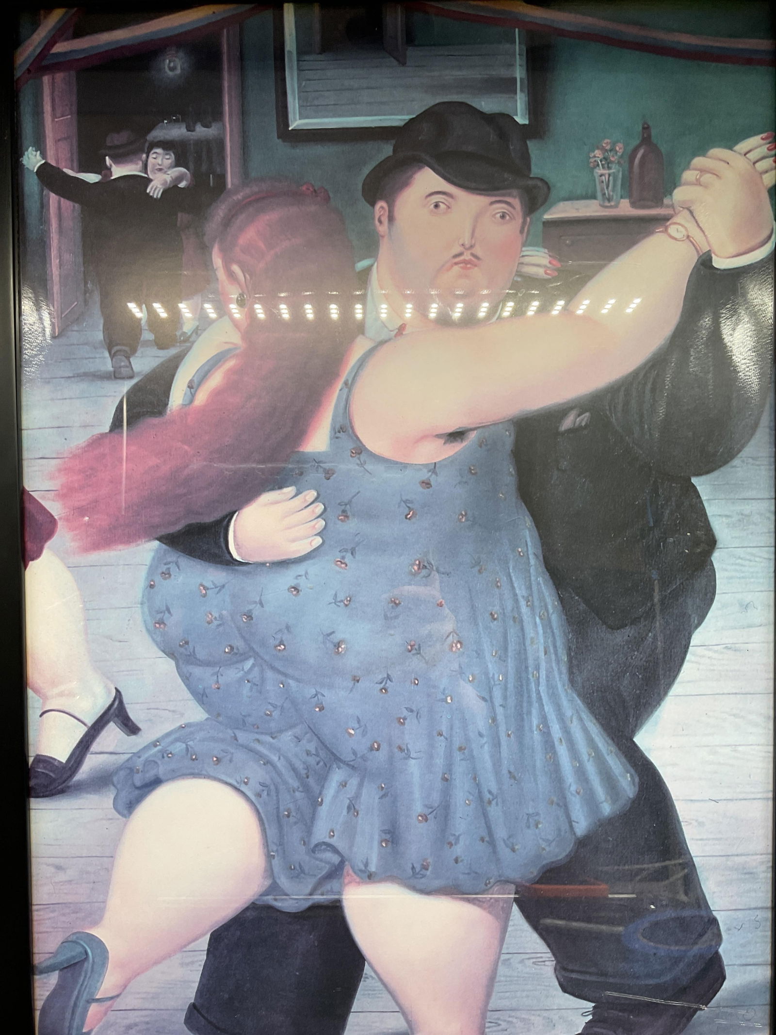 Framed After Botero The Dancers Fine Art Print 2ft: Framed fine art print lithograph. After Fernando Botero, The Dancers. Black frame. Not examined out of frame, frame measures approx. 24 x 16.25 inches. Some wear consistent with exposure. Art,
