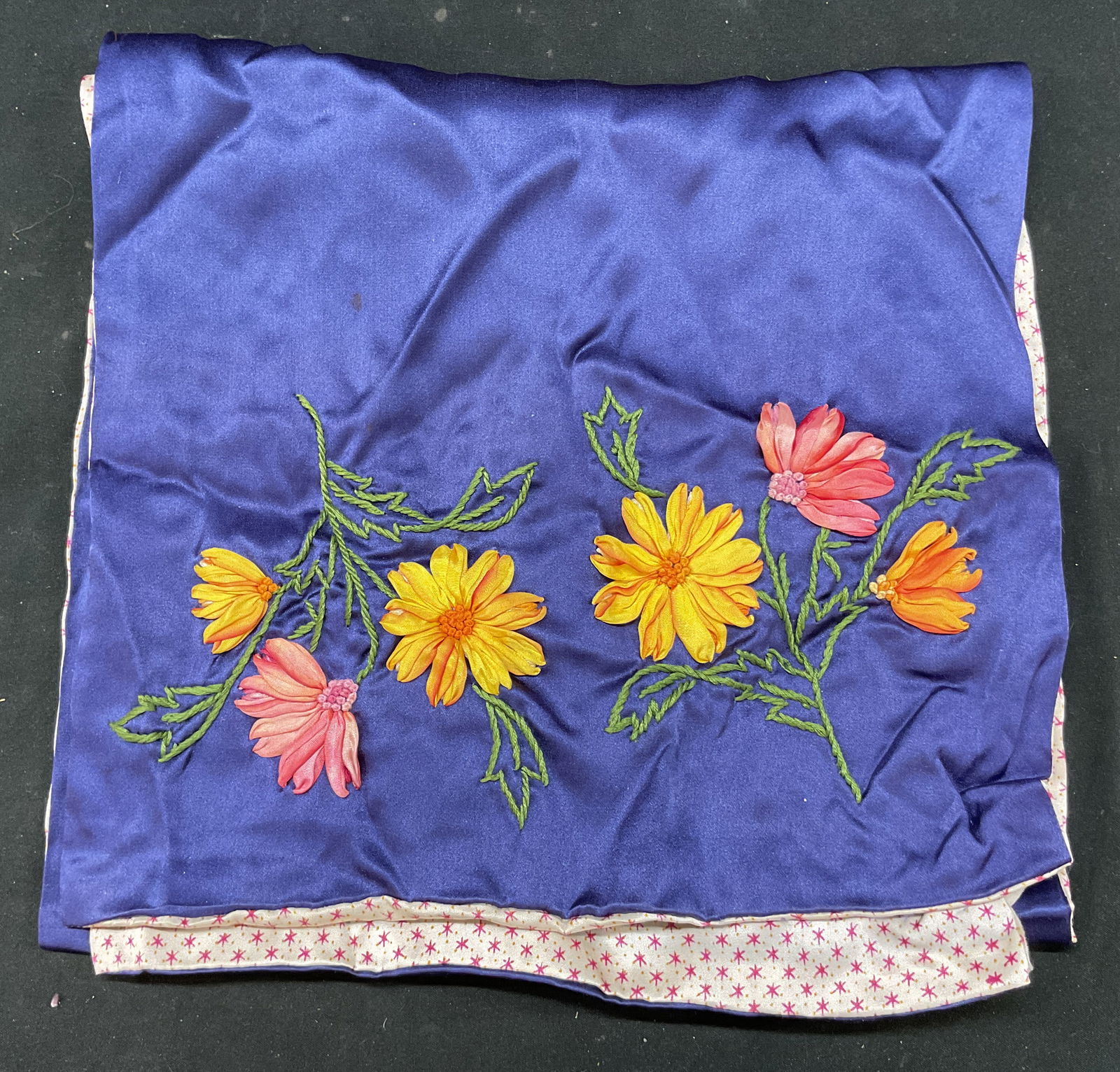 Vintage Embroidered Floral Silk Scarf Belgium (1 of 7)