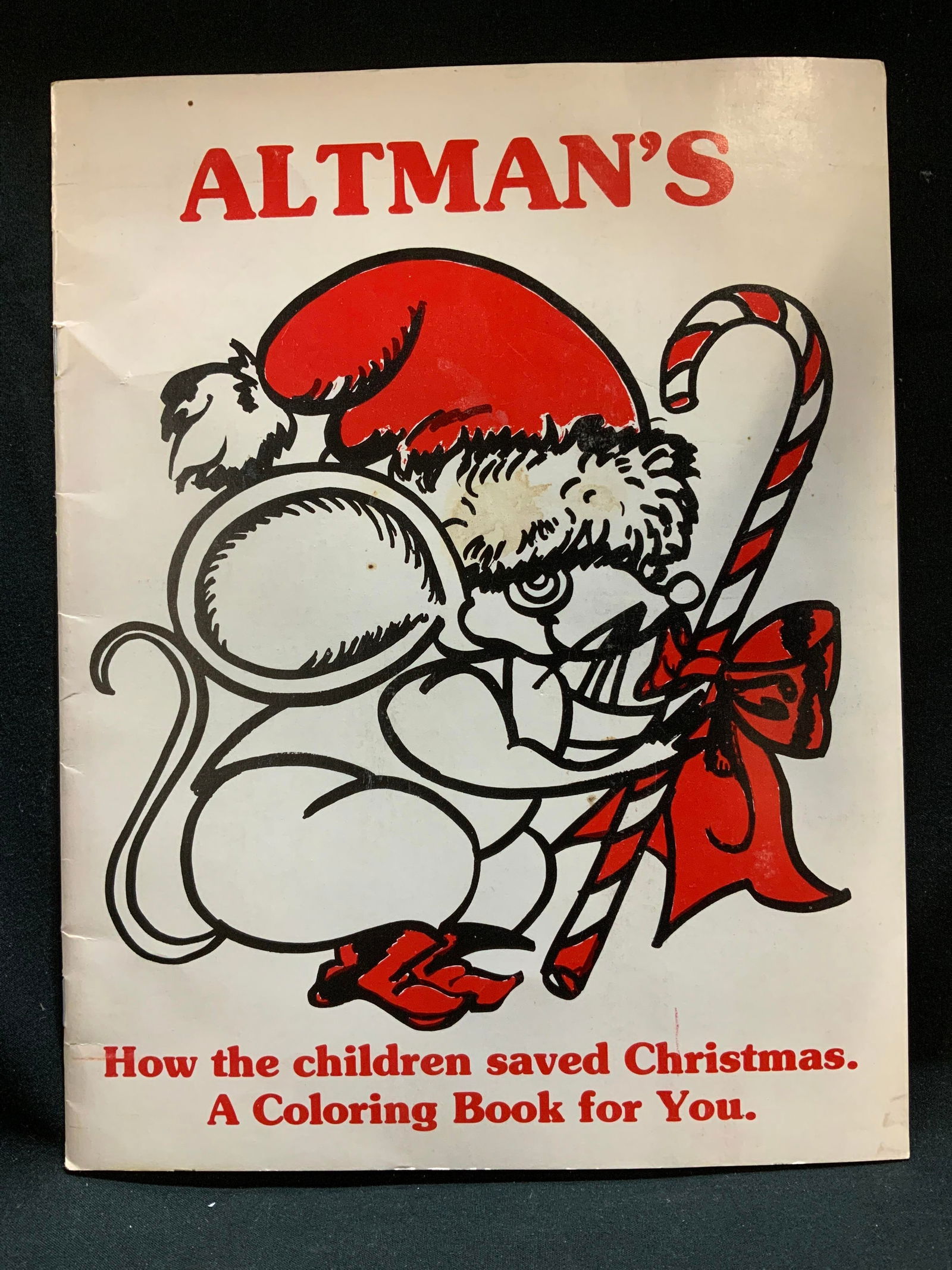 Vntg Altmans Christmas Coloring Book: Vintage Altmans coloring book titled How the children saved Christmas. A Coloring Book for You. Mouse illustration on cover. Year unknown. Surface wear consistent to age, use & exposure.