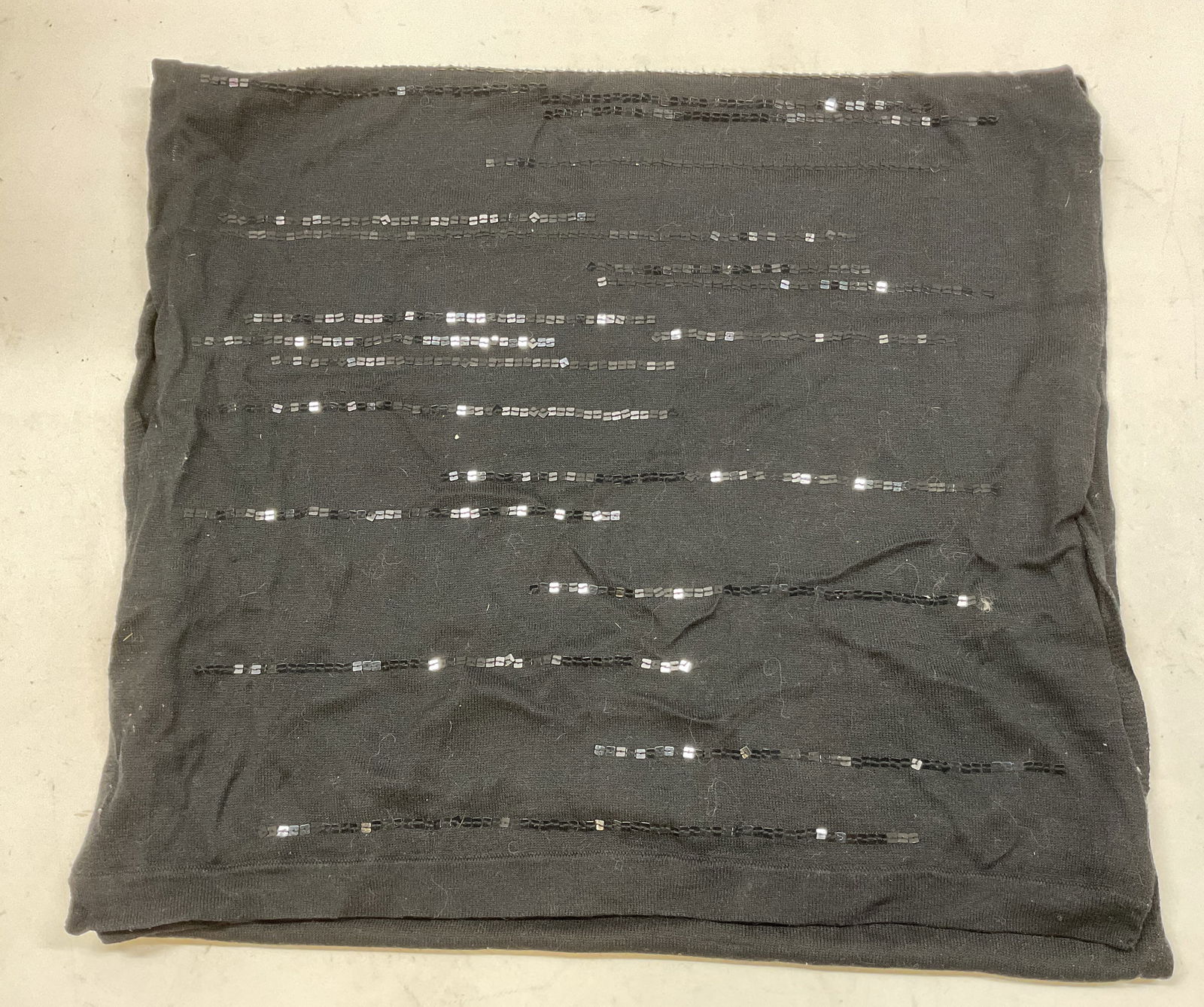 Vintage Black Sequined Scarf: Vintage black sequined scarf. Feels like cotton. Embellished with black sequins. Measures approx 16 x 64 inches. Wear consistent with exposure. Property of opera singers estate from the renowned & opu