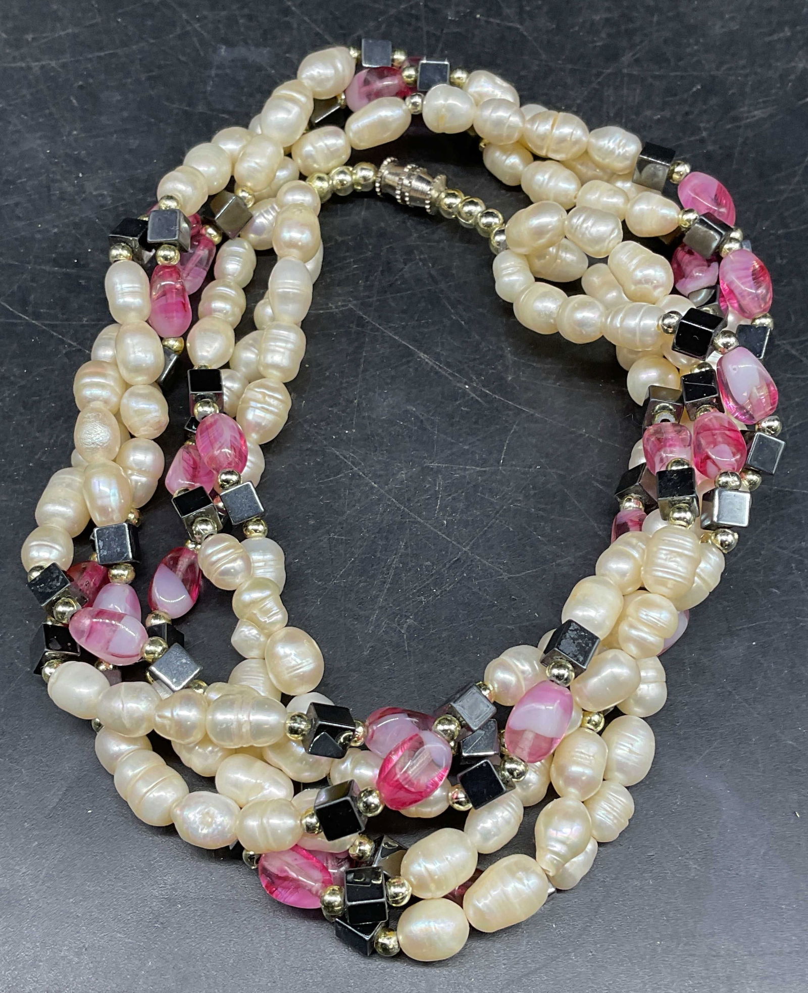 Pearl, Hematite, Art Glass Beaded Necklace (1 of 6)