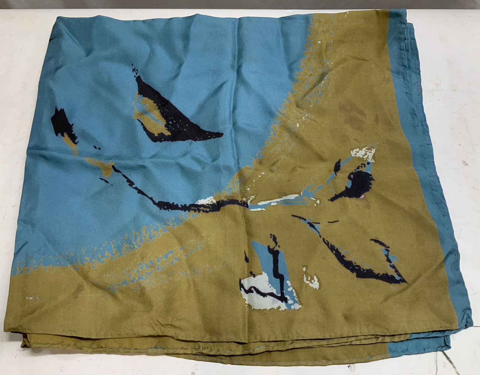 Vntg Sgnd Blue & Gold Abstract Scarf (1 of 6)