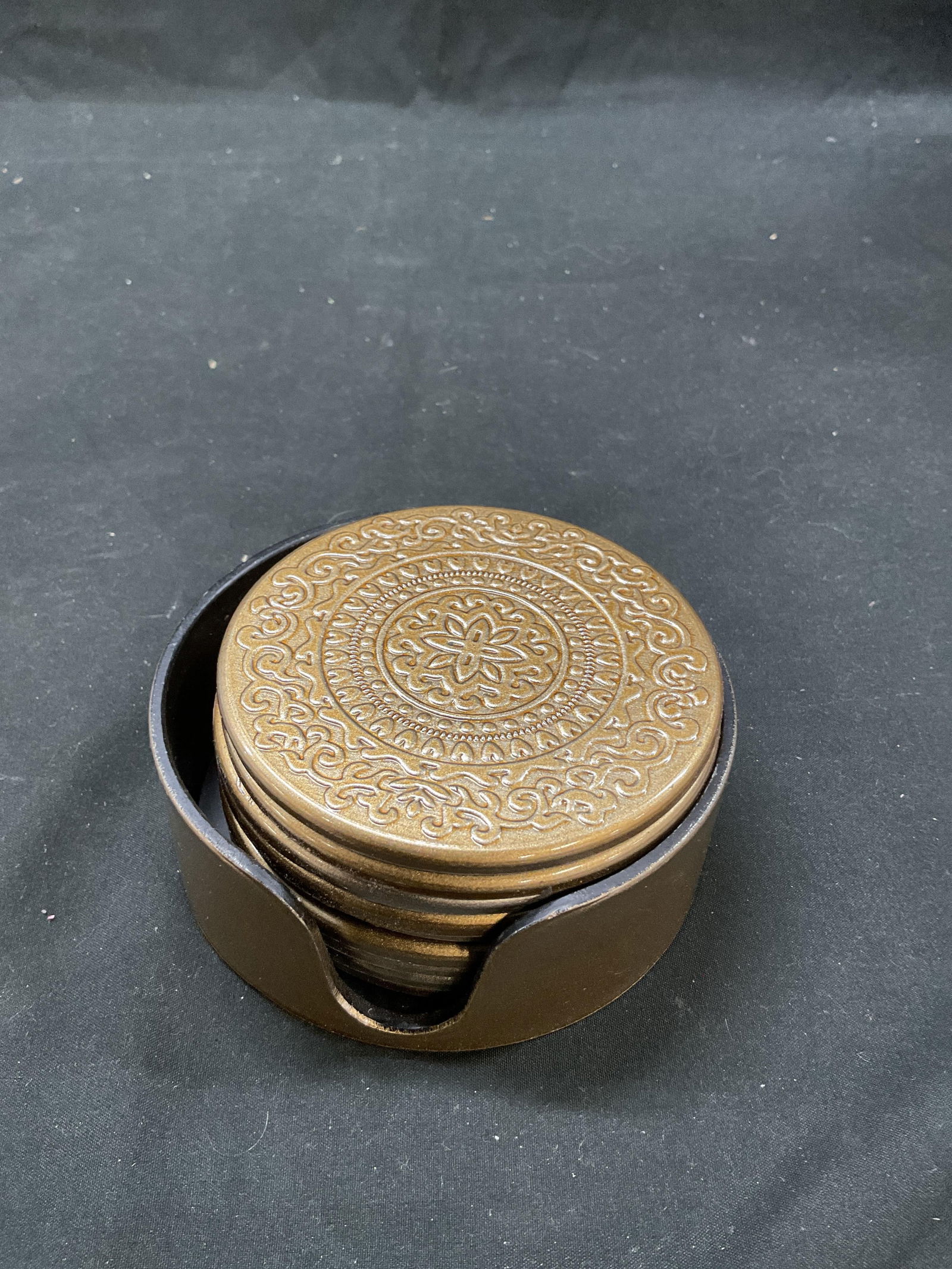 Set 9 Lacquer Embossed Coasters W Case - 8