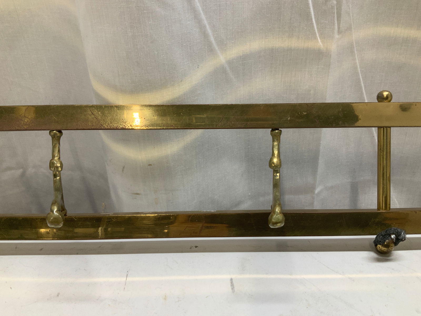 Vntg Solid Brass Wall Coat Rack - 3