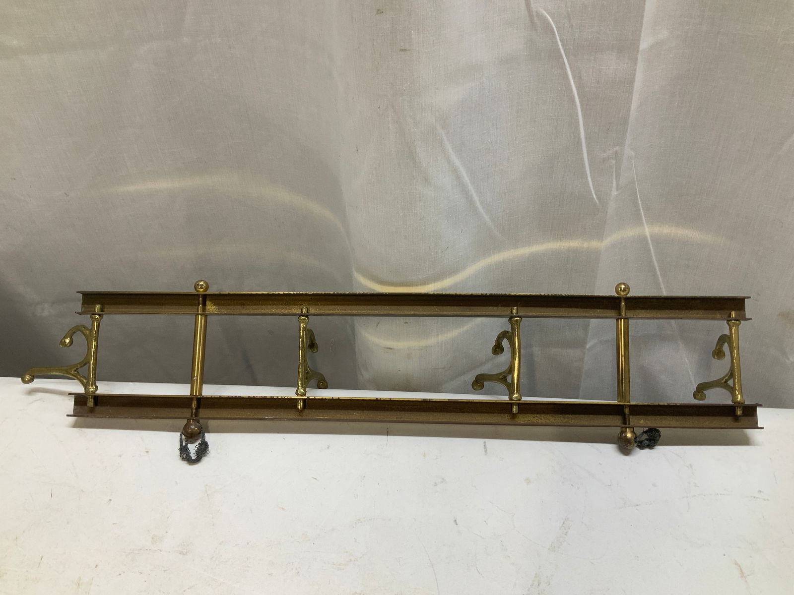 Vntg Solid Brass Wall Coat Rack - 5