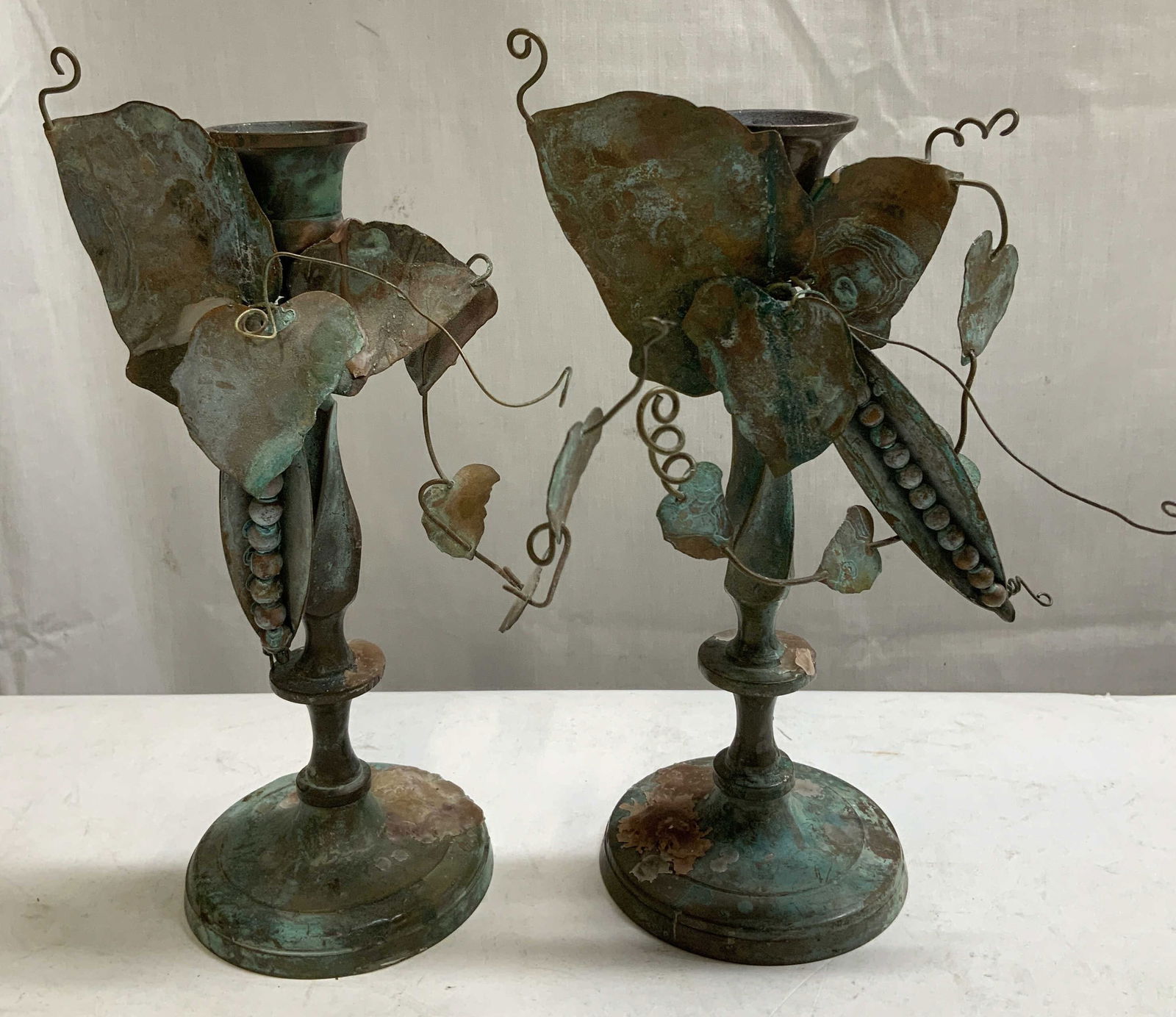 Pair Vtg Candlestick Holders W Leaf Motifs (1 of 7)