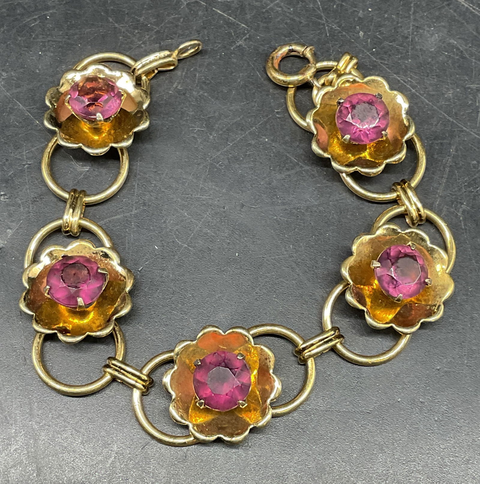 Vintage Gold Tone Crystal Flower Bracelet (1 of 6)