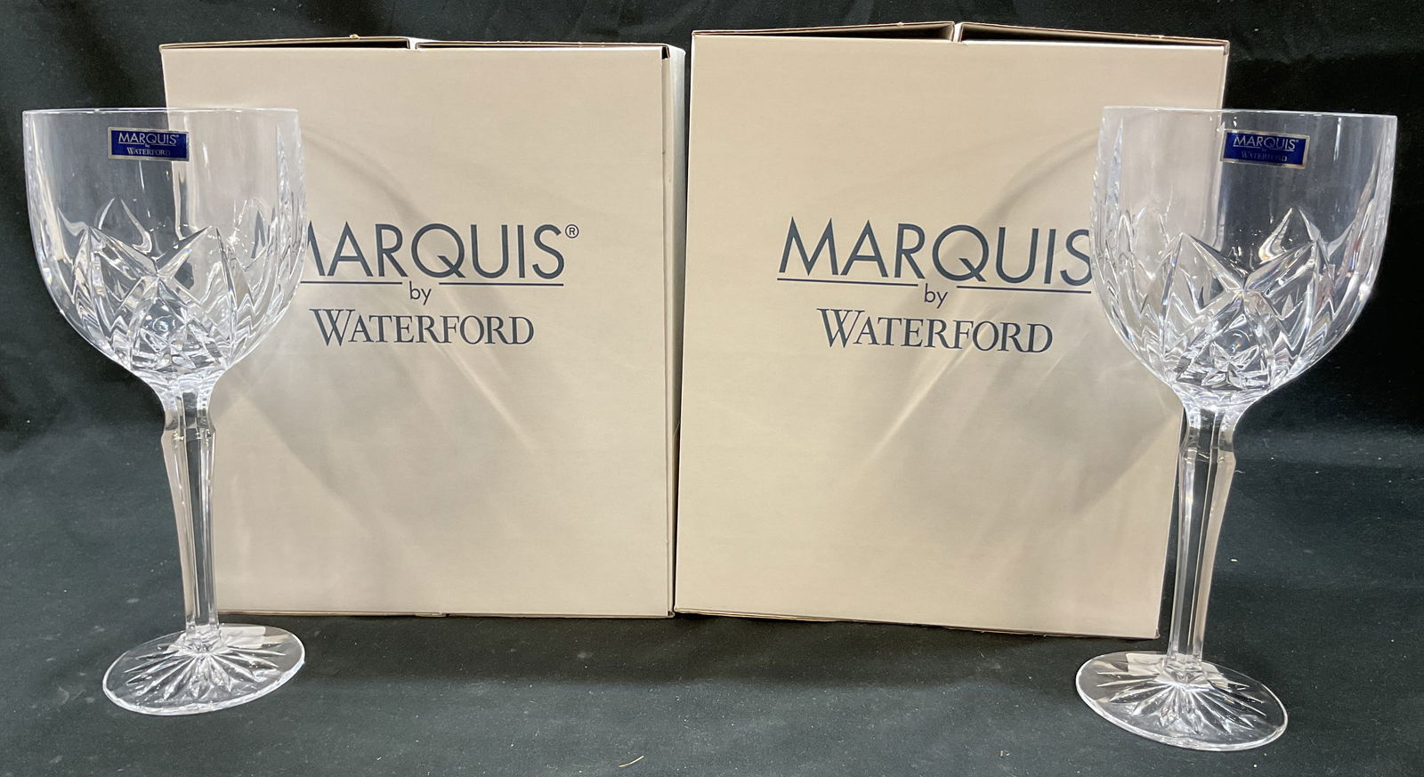 4 SGND Marquis By Waterford Stemware Germany NIB: New in boxes. Set of 4 Marquis by Waterford Brookside crystal wine goblets. Made in Germany. Signed Marquis by Waterford. 2 boxes come with two each. Brookside pattern. Intricate cuts and facets. Star