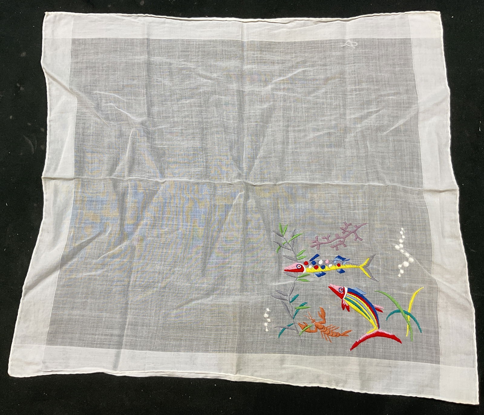 Vintage Sheer White Embroidered Fish Napkin (1 of 6)