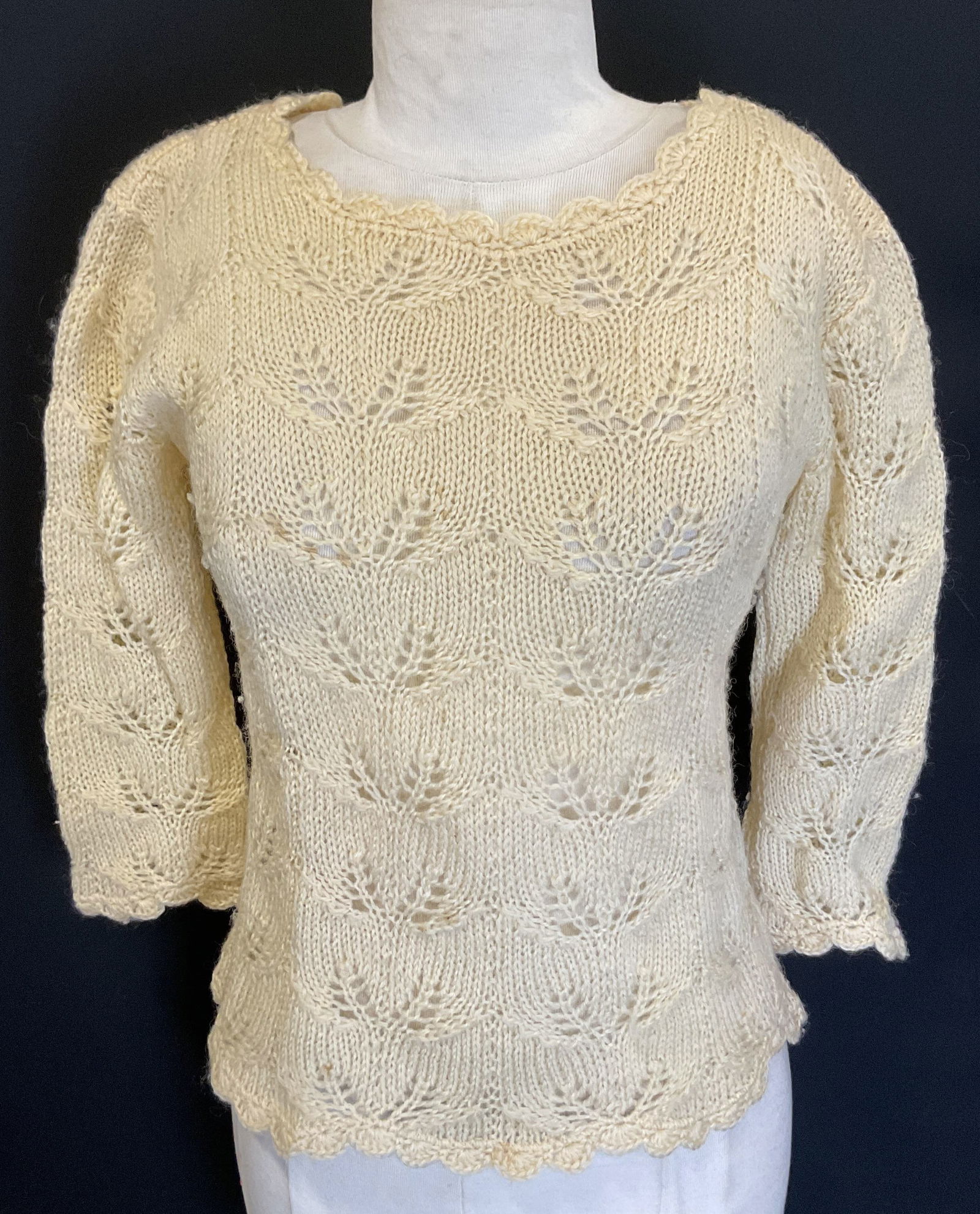 Vintage Cream Colored Wool Knit Sweater (1 of 7)