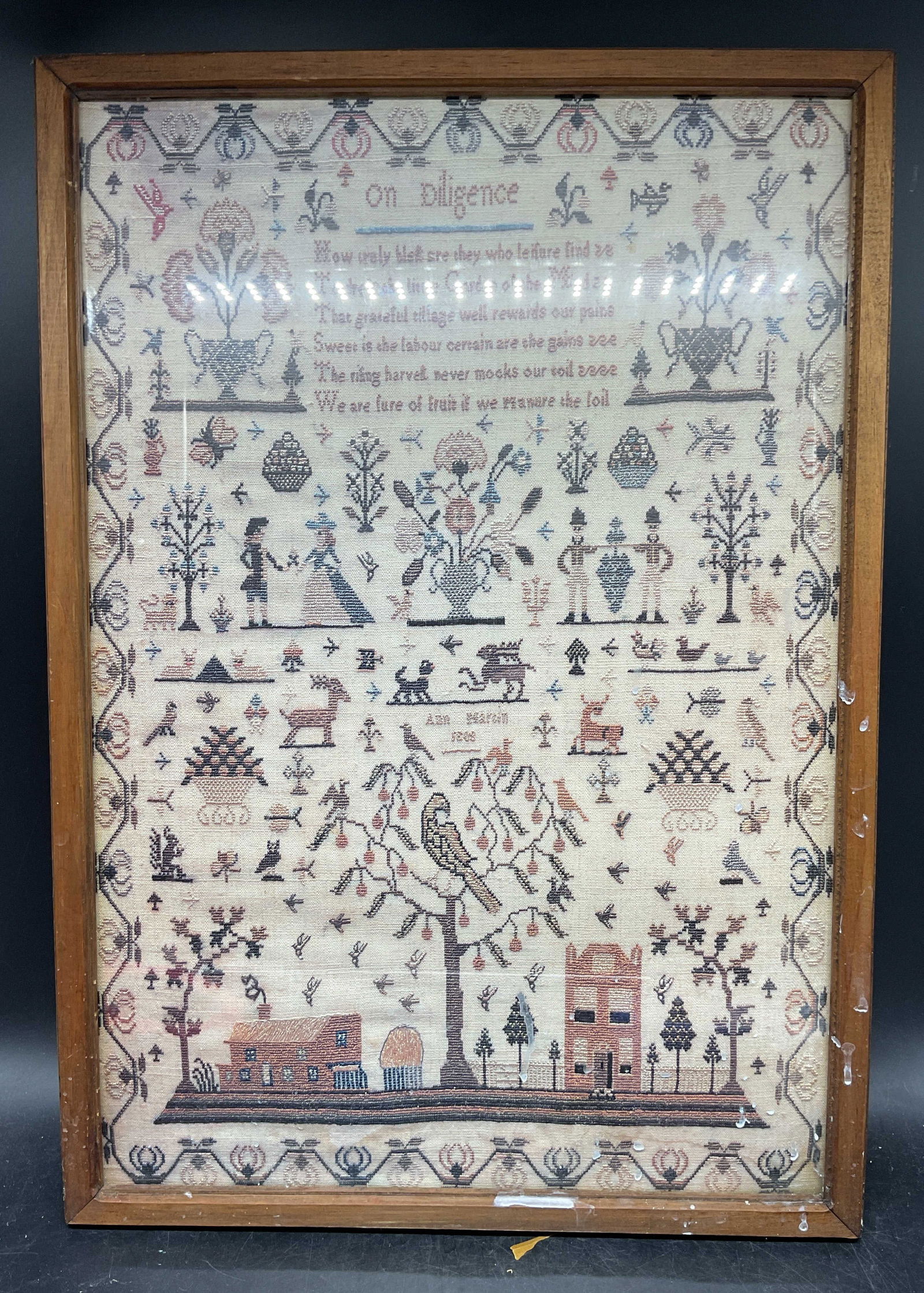 Framed Diligence Needlepoint Sampler Lithograph (1 of 6)