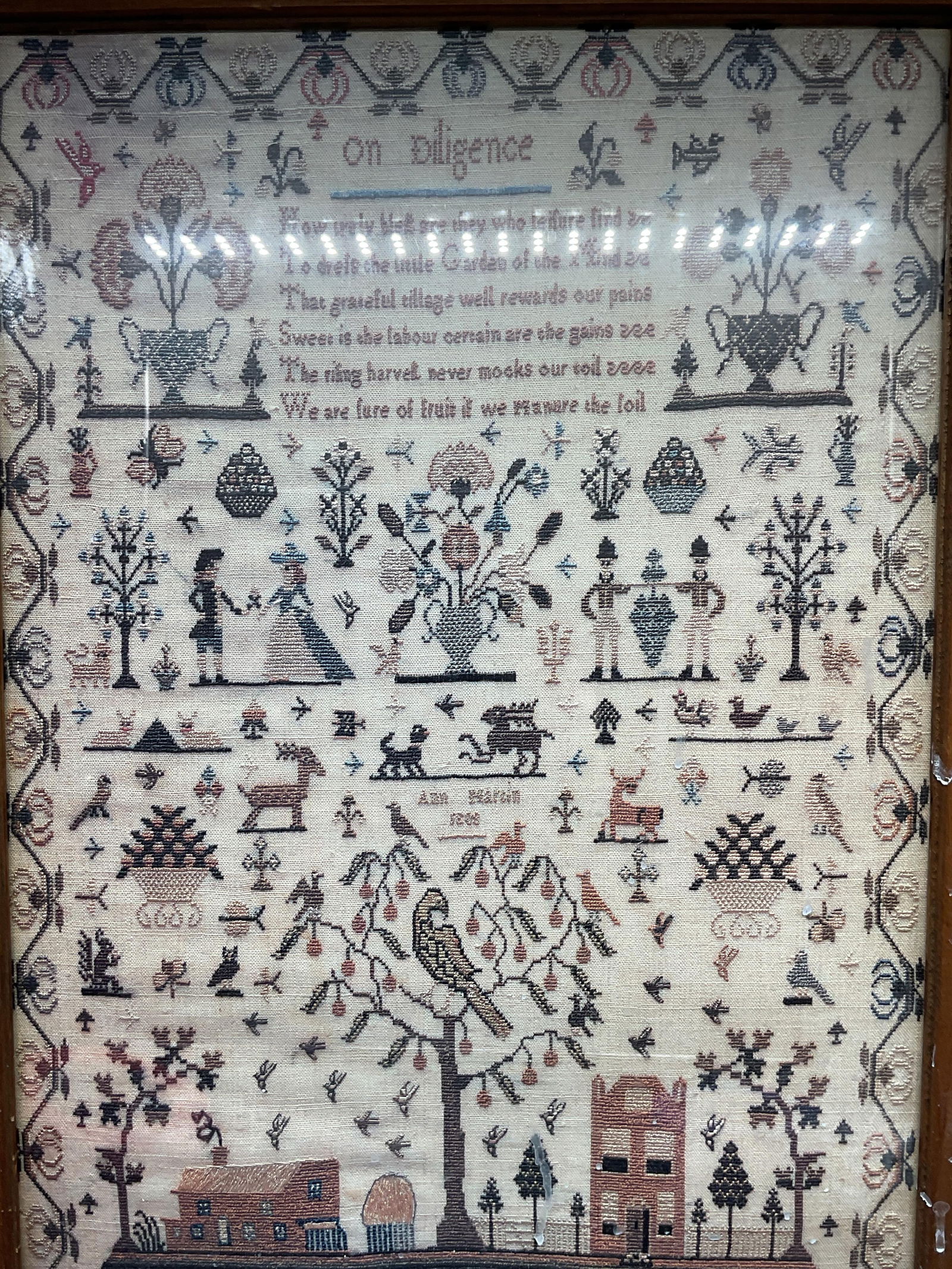 Framed Diligence Needlepoint Sampler Lithograph - 2