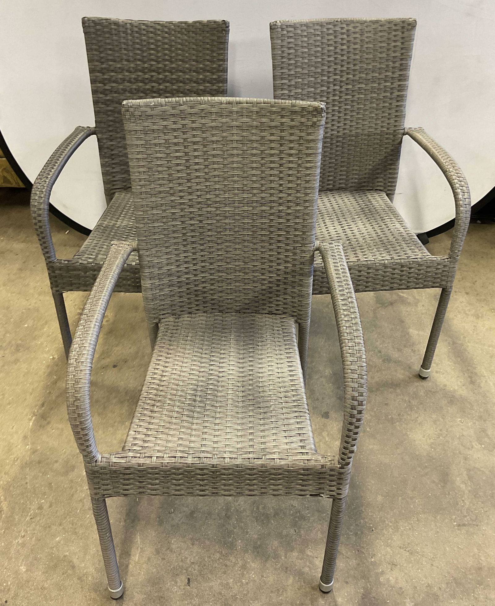Set 3 Grey Faux Wicker Outdoor Armchairs (1 of 6)