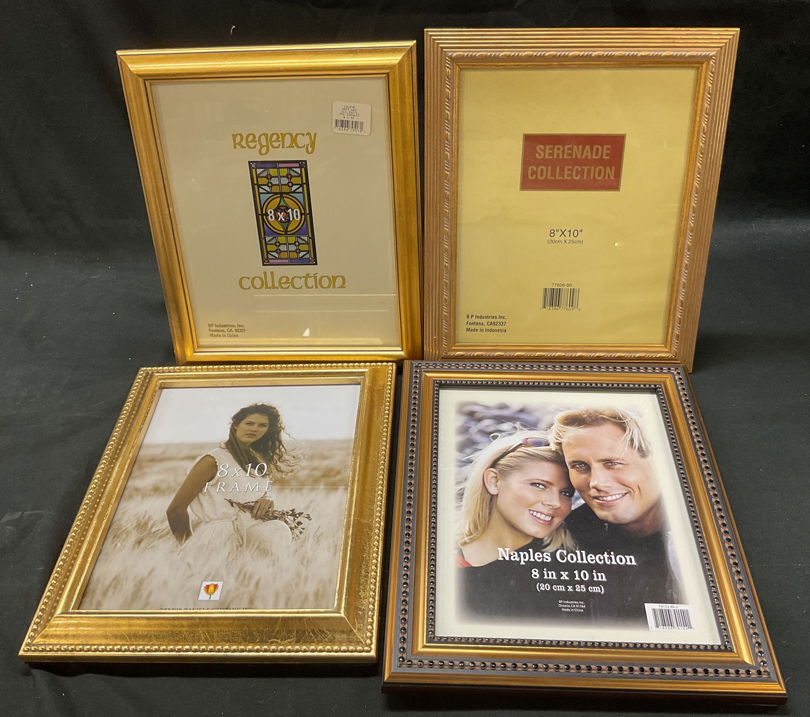 Lot 4 Regency Collection+ Gilt Picture Frames NWT: Lot of 4 items. Regency Collection gilt picture frame, measures 8 x 10 inches, new with tag. Serenade Collection gilt picture frame, measures 8 x 10 inches. Dennis Daniels Company Inc gilt picture fra