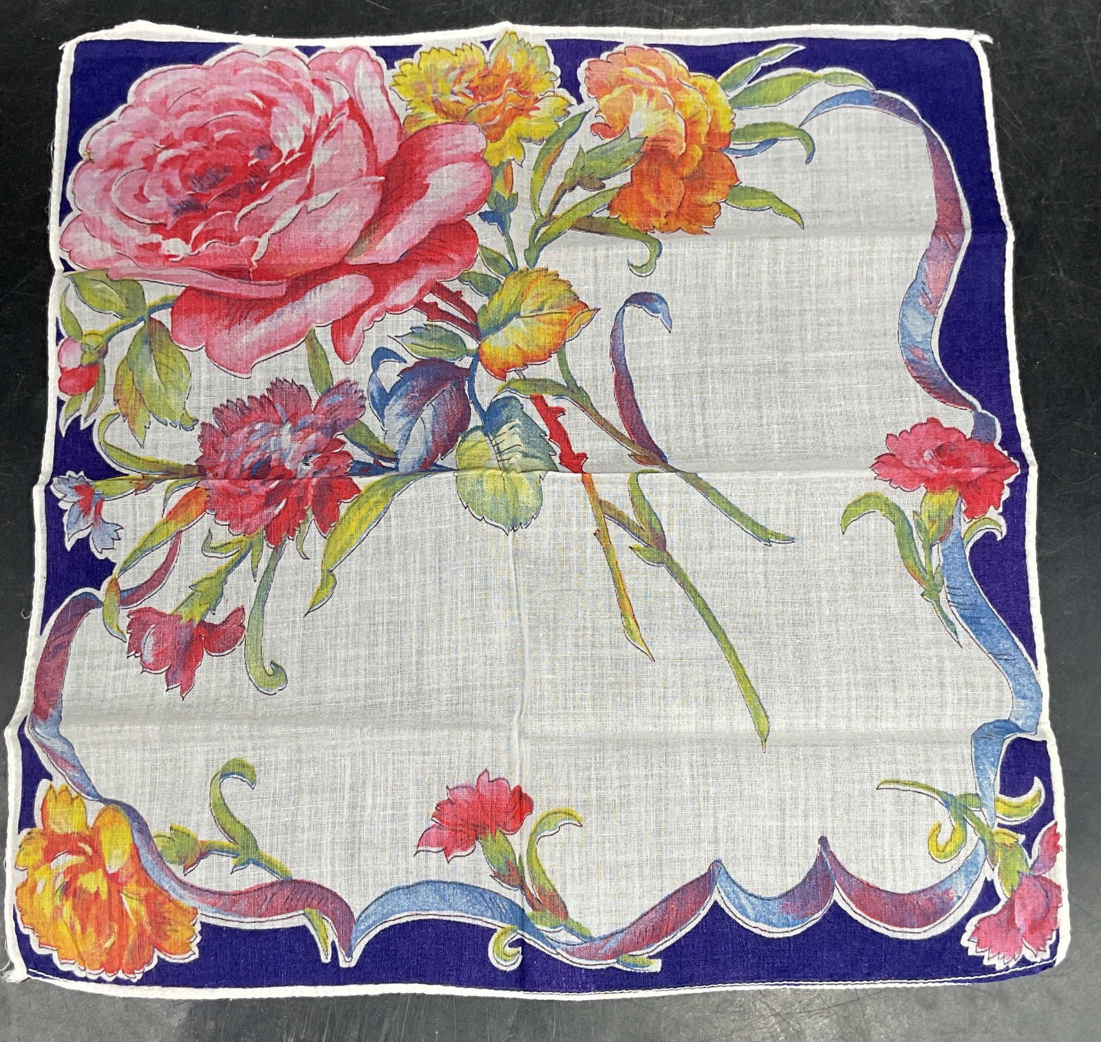 Vtg Blue Pink Floral Cotton Handkerchief: Vintage blue and pink floral print cotton handkerchief. Measures approx. 11 x 10.75 inches. Some blemishes. Handkerchief, vintage handkerchief, collectible handkerchief, accessories, fashion accessori