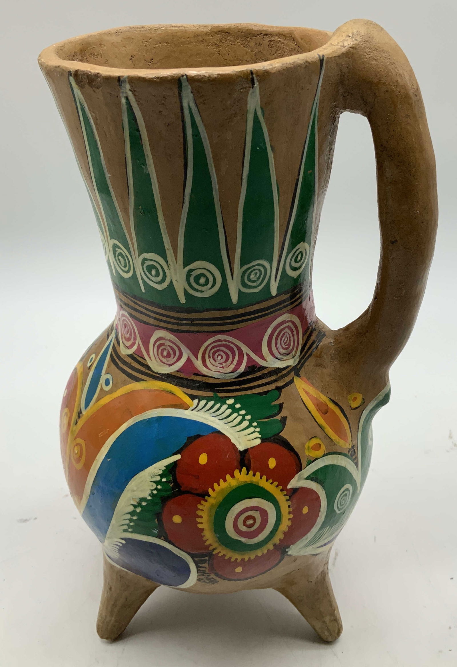 Hand Painted Folk Art Pottery Pitcher 8.8in (1 of 6)