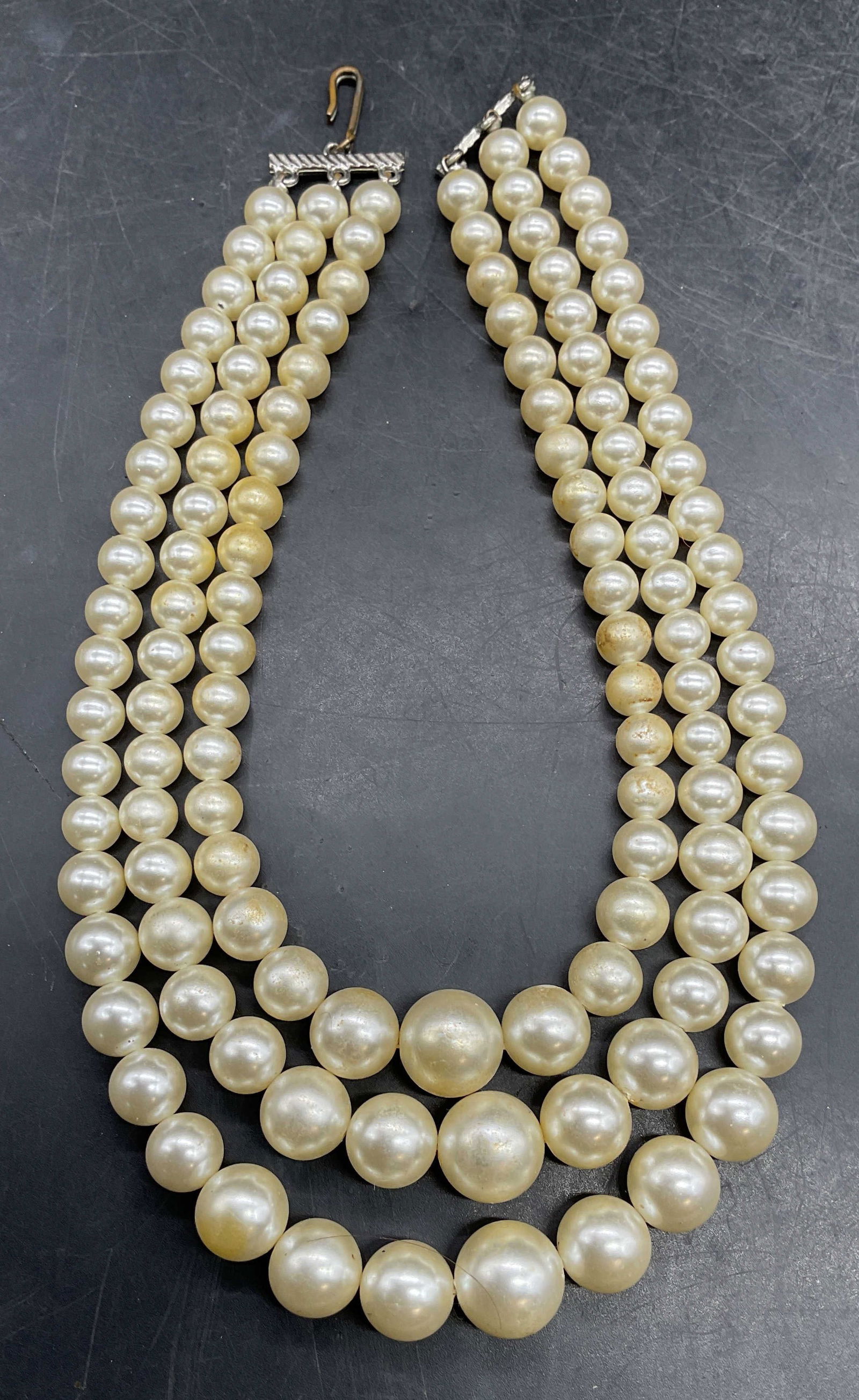 Vintage Three Strand Faux Pearl Necklace (1 of 6)