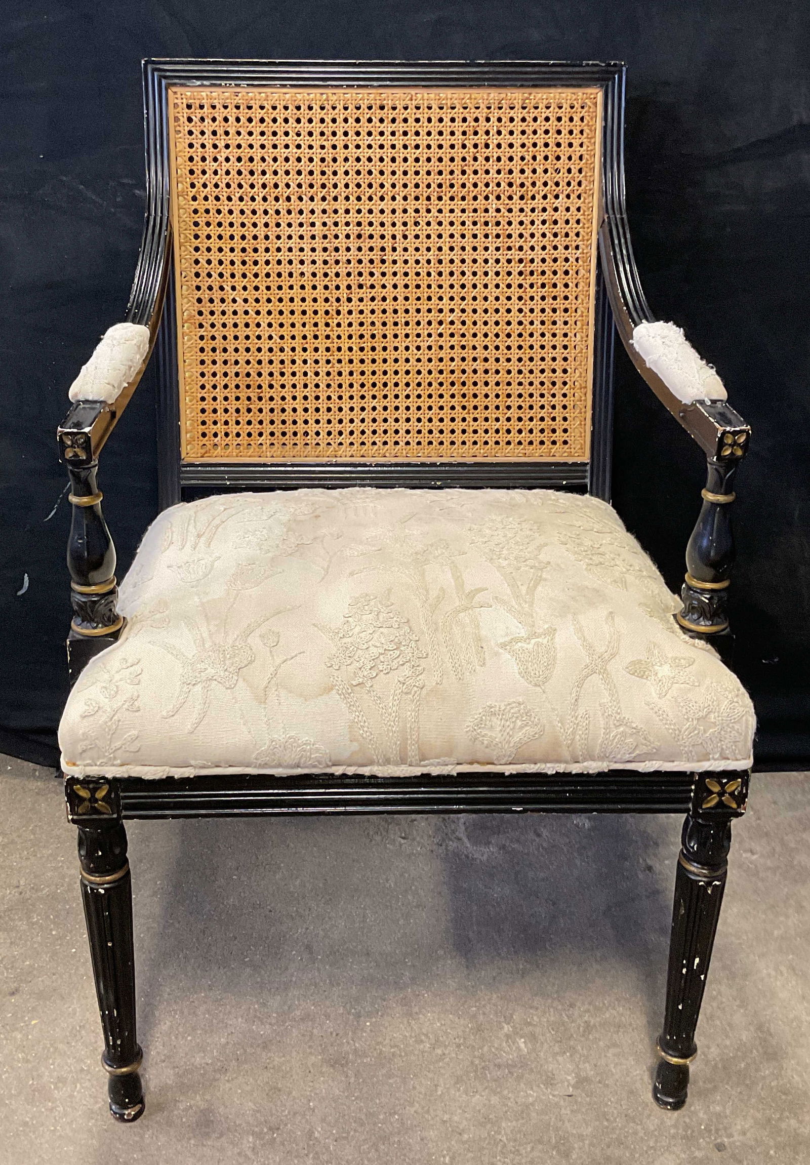 Vintage Black Cane Upholstered Armchair (1 of 6)