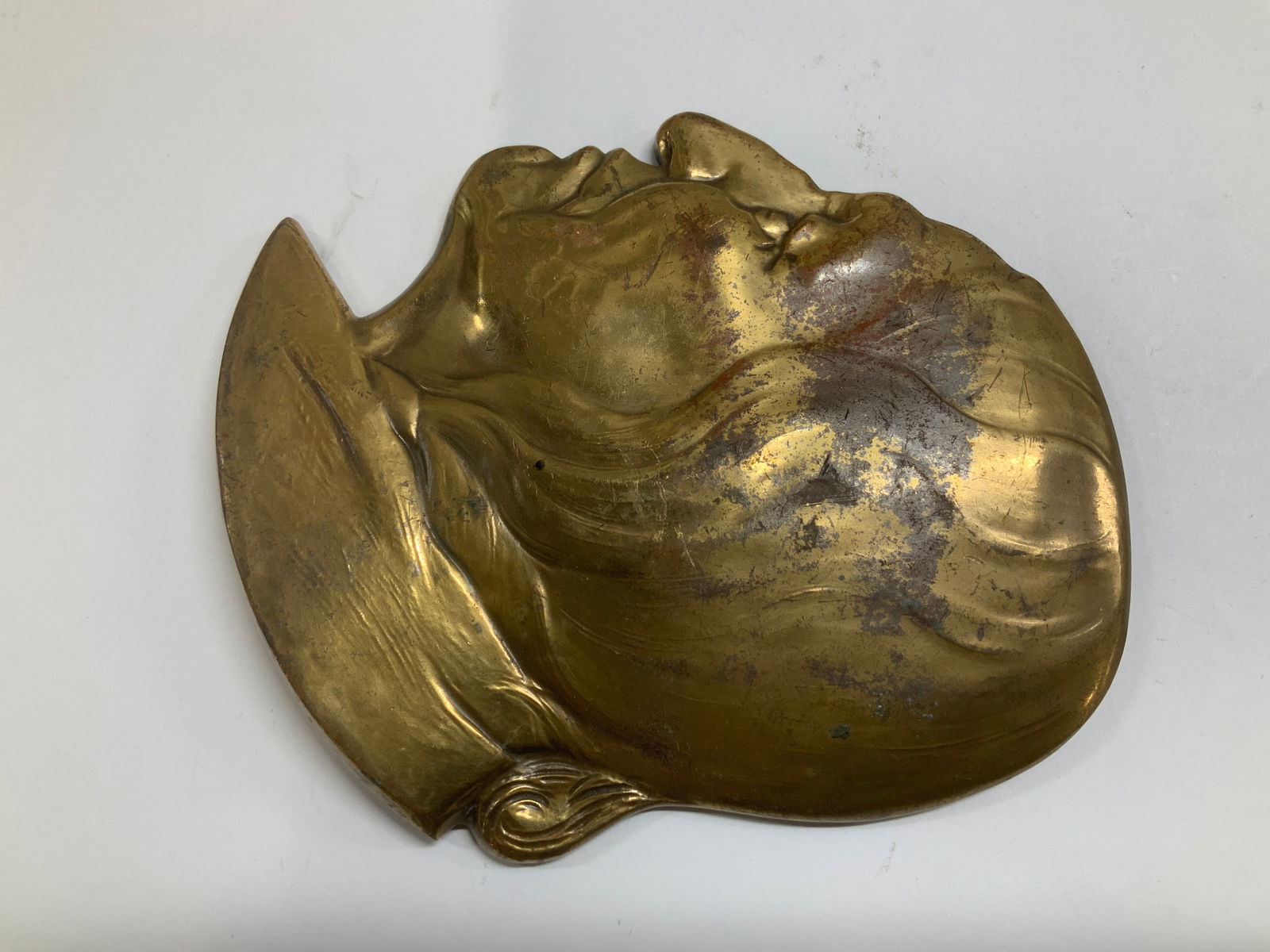 Vtg Solid Brass Head Wall Plaque - 2