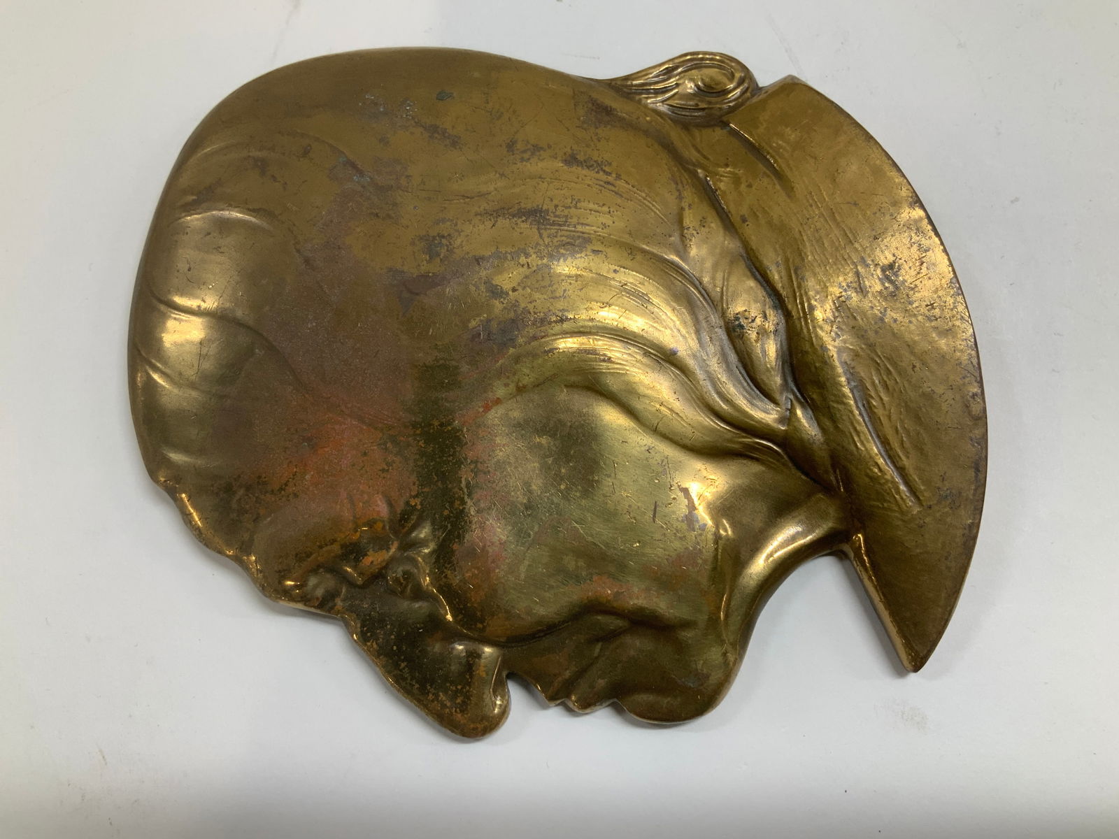 Vtg Solid Brass Head Wall Plaque - 3