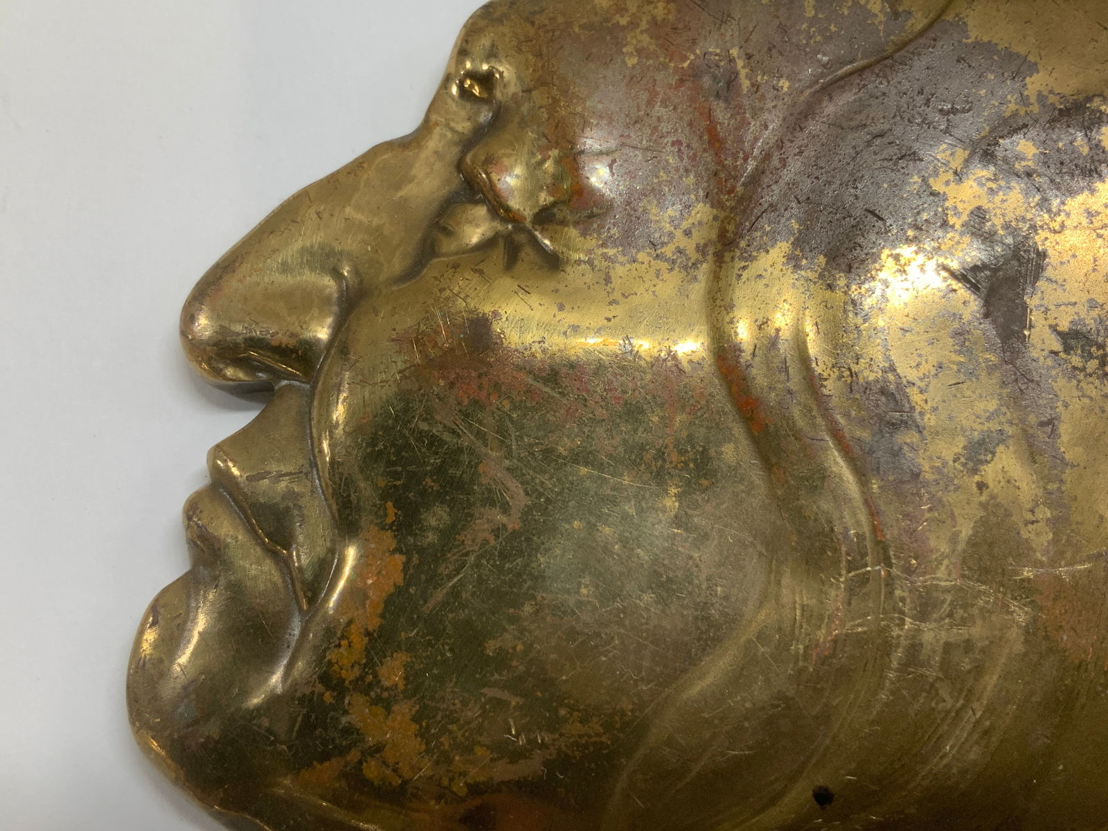 Vtg Solid Brass Head Wall Plaque - 4