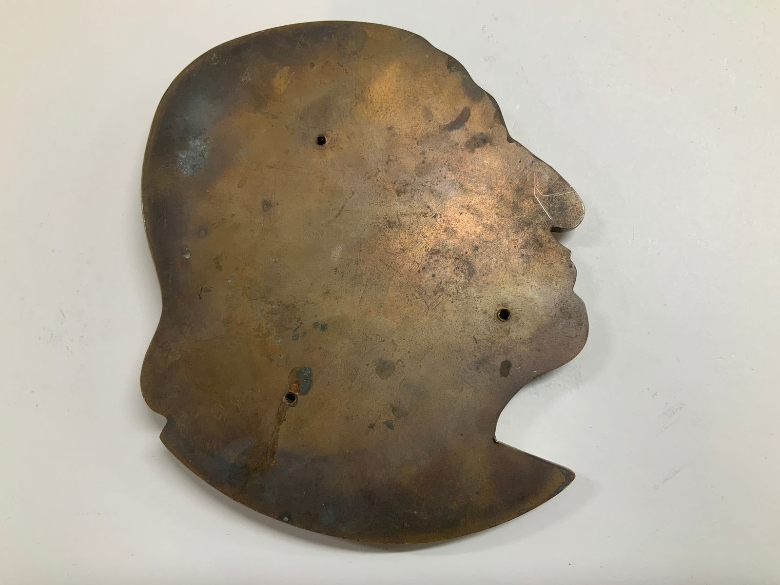 Vtg Solid Brass Head Wall Plaque - 5