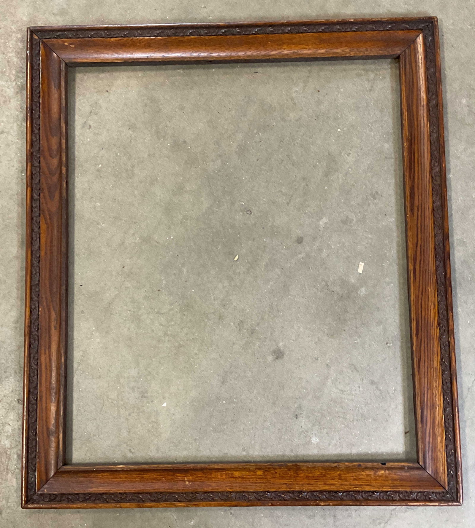 Vintage Scroll Wood Wall Frame 30.25in: Vintage wood wall frame with scroll border. Measures approx. 30.25 x 26.25 inches. window approx 25.25 x 21.25 inches. Wear including loose corners and scratching. Wood frame, vintage frame, wall fram