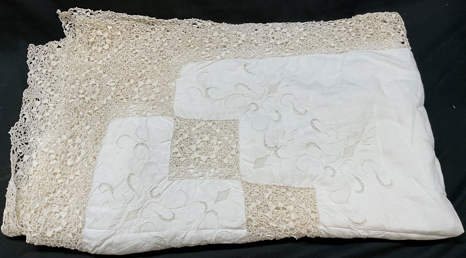 Vintage White Embroidered Linen Tablecloth (1 of 6)