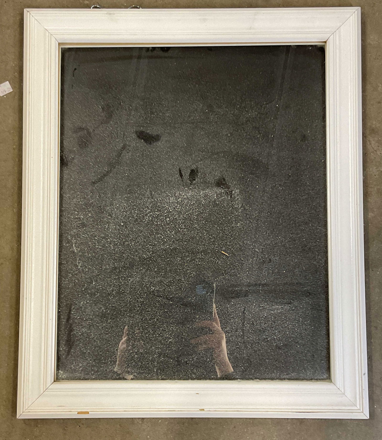 White Wood Frame Wall Mirror 23.5in: White wood frame wall mirror. Measures approx. 23.5 x 19.5 inches. Some loss to paint and scratching. Mirror, wall mirror, white mirror, wood mirror, home decor, home accessories, wall decor, wall acc