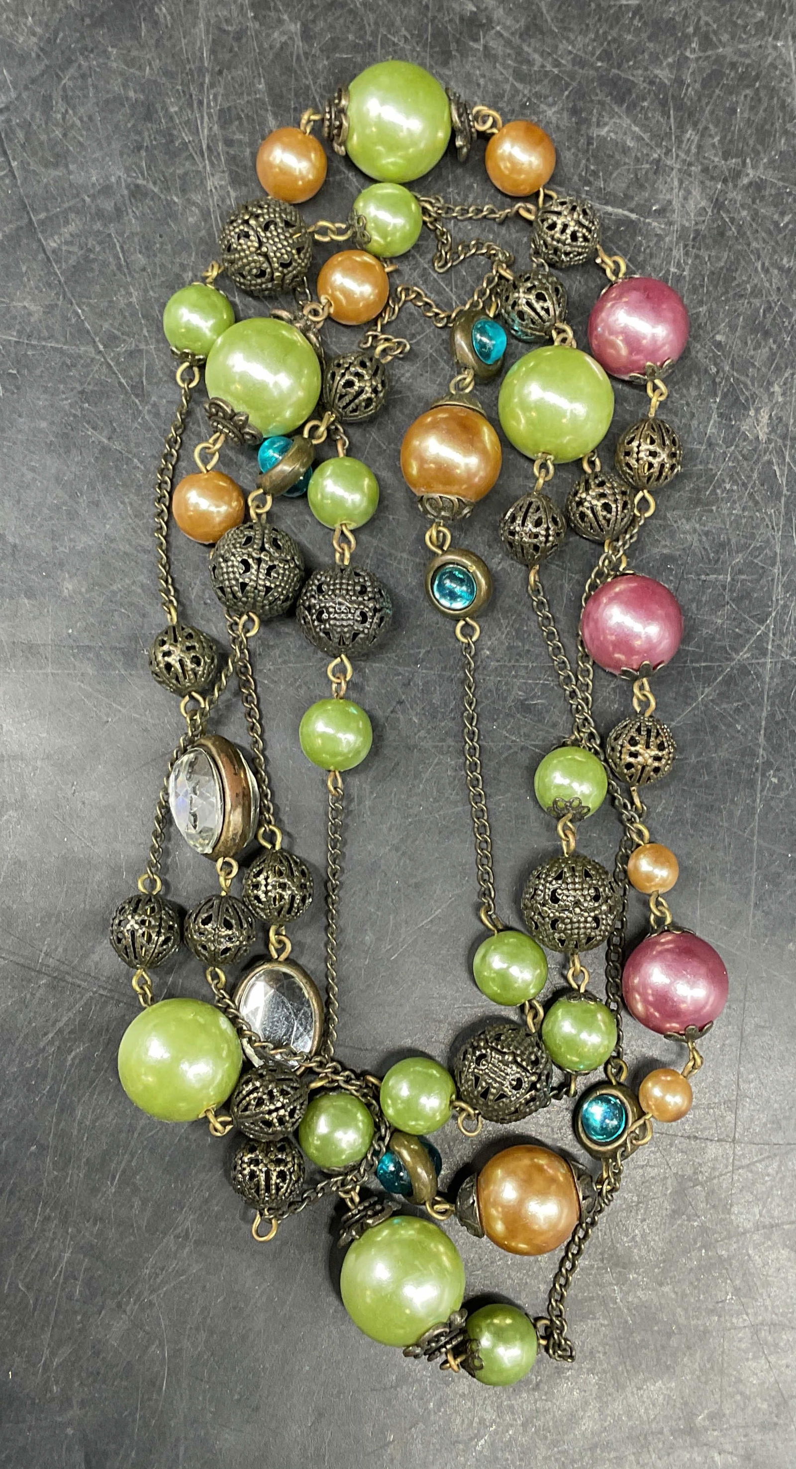 Vintage Faux Pearl & Crystal Beaded Necklace (1 of 6)