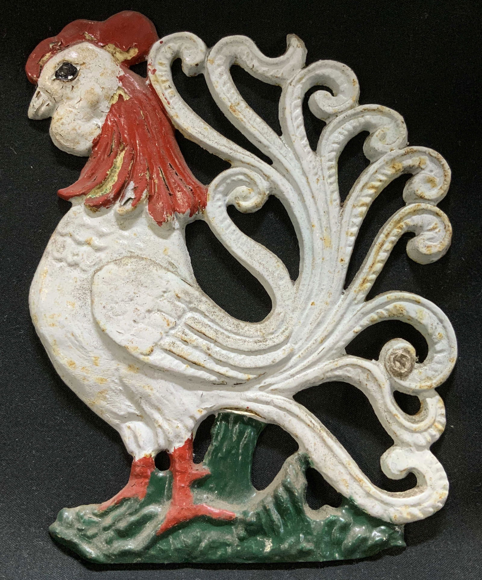Antq Hand Painted Rooster Iron Wall Plaque (1 of 6)