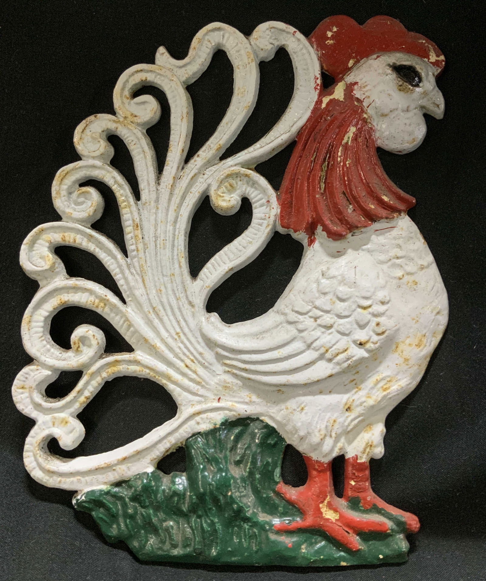Antique Hand Painted Rooster Iron Wall Plaque (1 of 6)