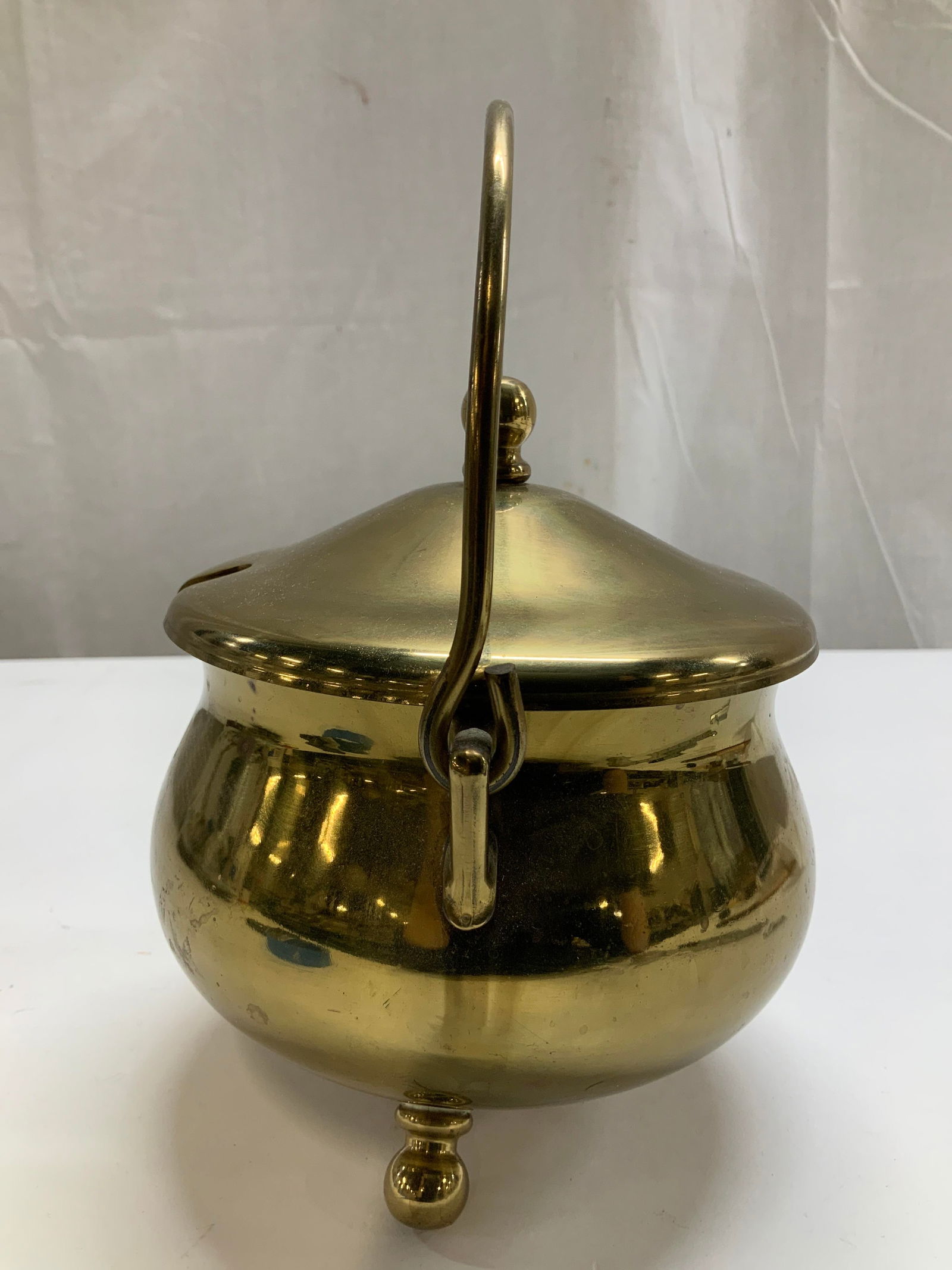 Vtg Solid Brass Smudge Pot W Lid - 2