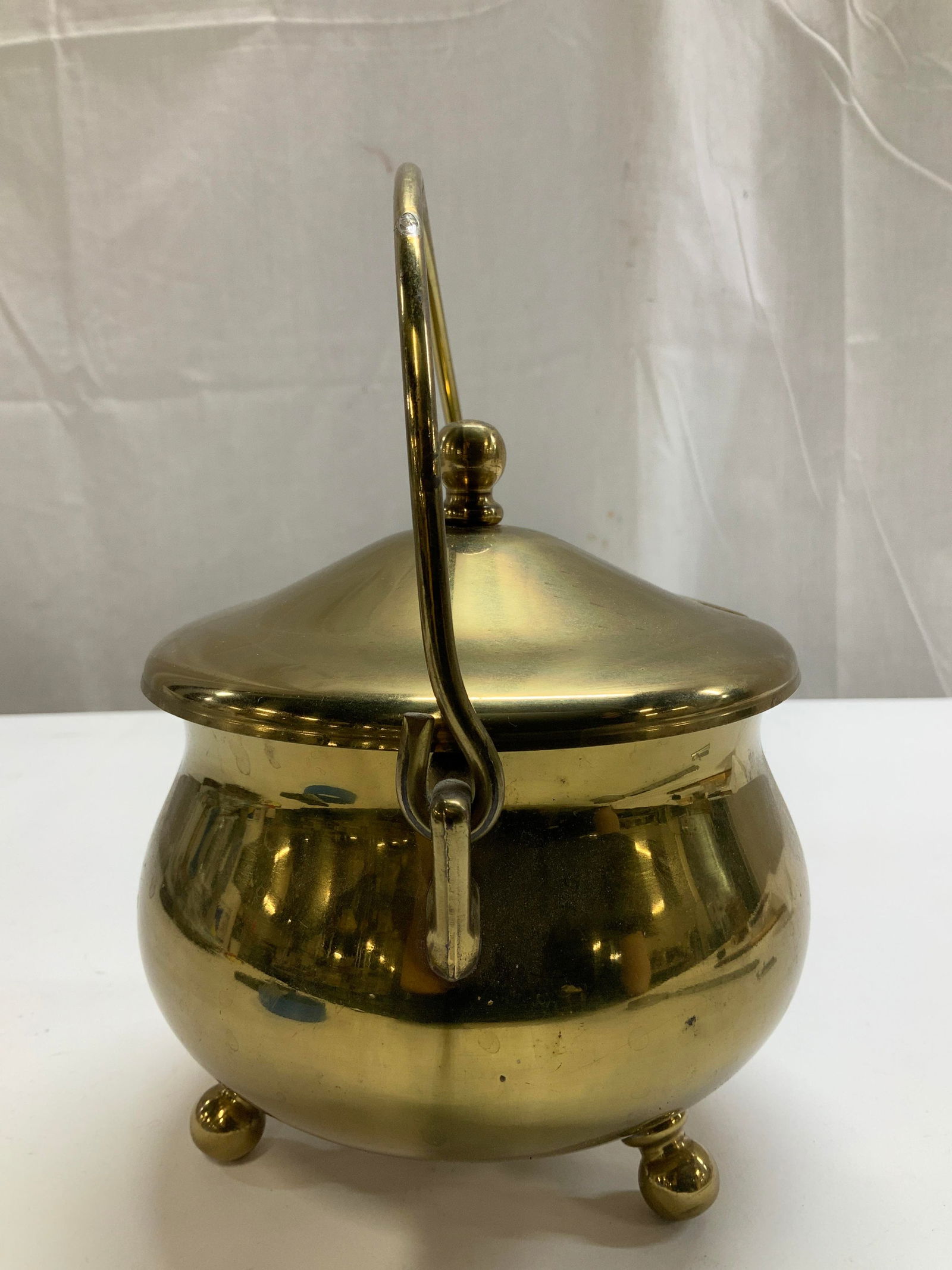 Vtg Solid Brass Smudge Pot W Lid - 4