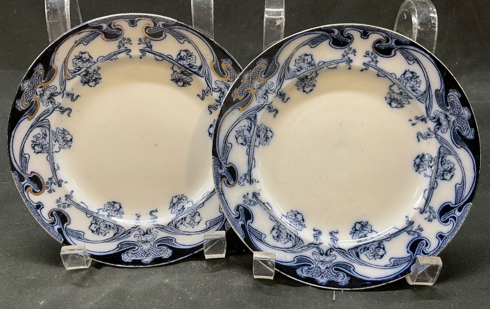 Pair Antq Royal Staffordshire Iris Plates England (1 of 7)