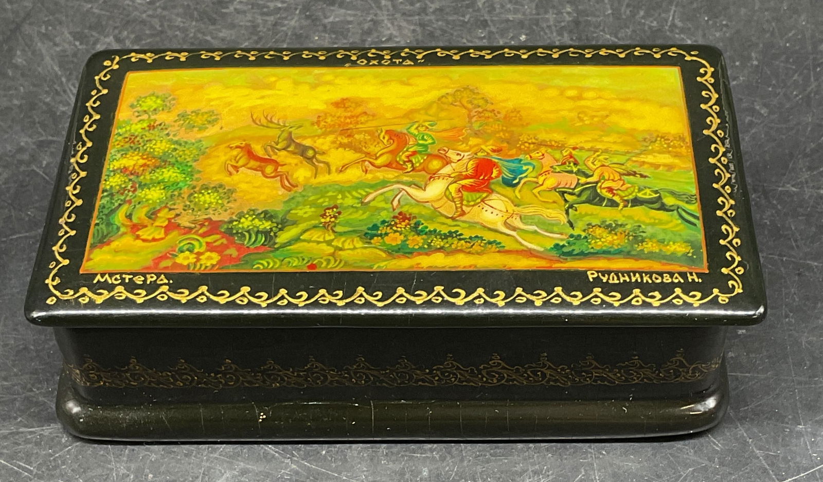 Signed Russian Lacquerware Trinket Jewelry Box (1 of 6)