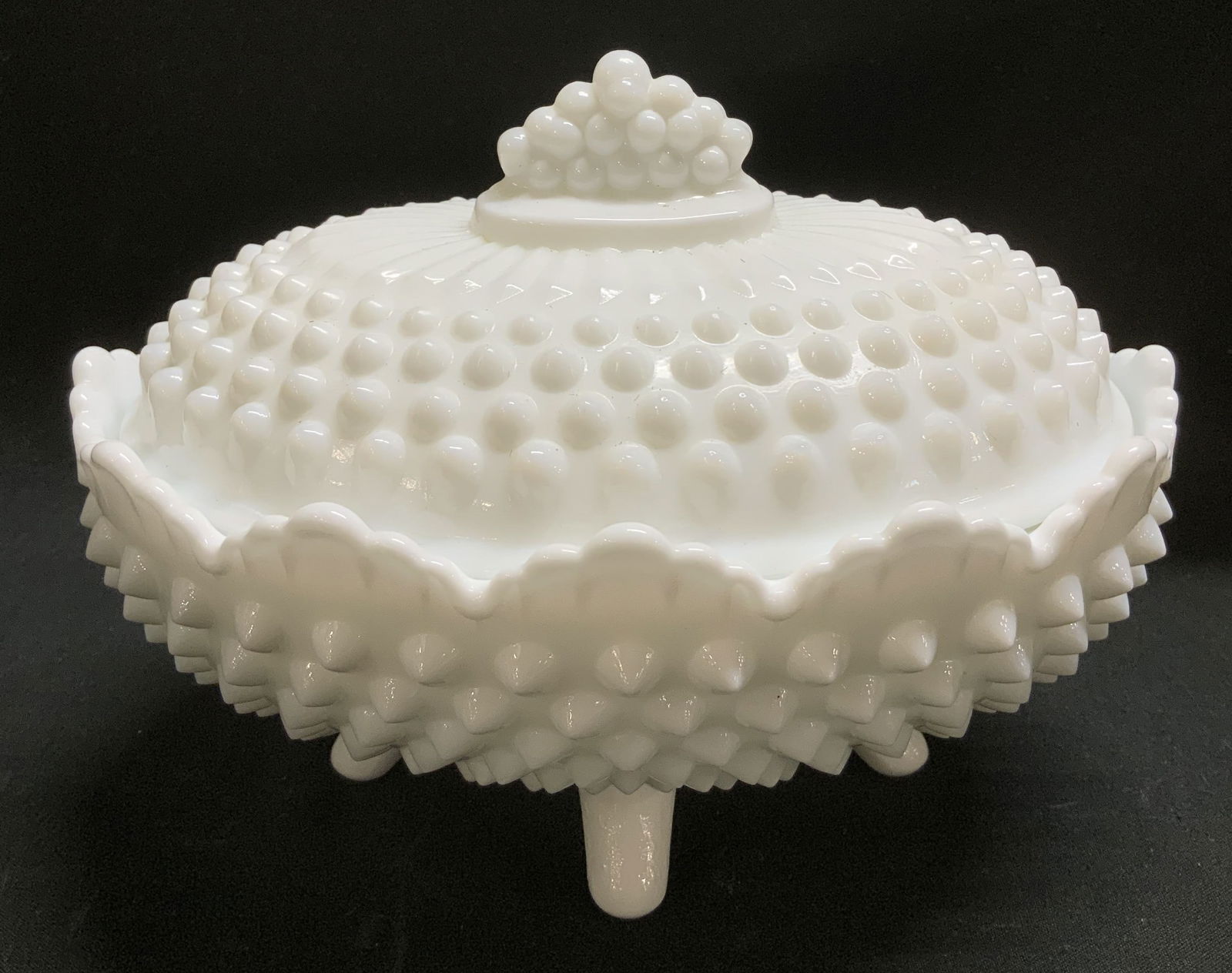 Vtg Milk Glass Hobnail Footed Candy Dish (1 of 6)