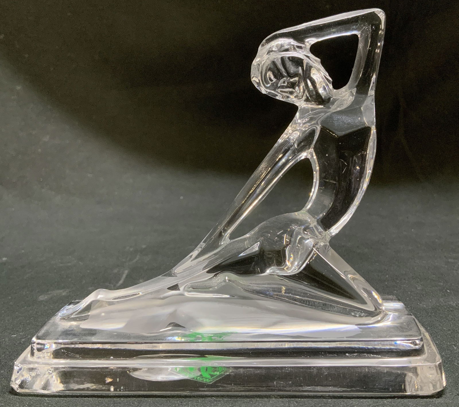Krista Color Art Deco Woman Crystal Fig ITALY: Krista Color crystal figurine depicting an art deco nude woman with frosted detailing on base. Signed & marked on underside. Reads, KRISTA COLOR MADE IN ITALY 24%PBO. Surface wear consistent to age, u