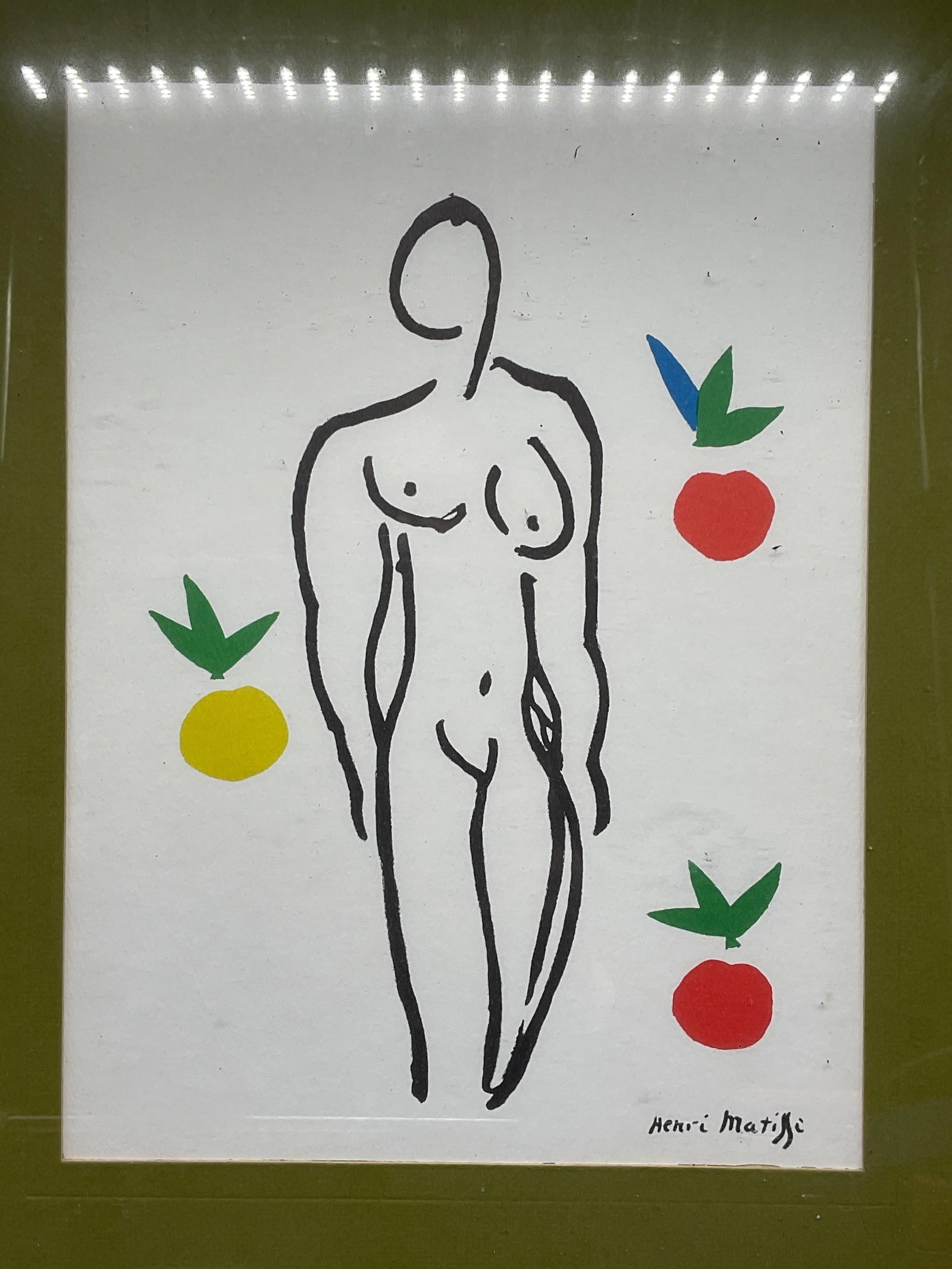 After Matisse Nu Aux Oranges Lithograph: Framed and matted lithograph. After Henri Matisse, Nu Aux Oranges. Nude with oranges. Silver tone metal frame. Not examined out of frame. Frame measures approx. 16.25 x 12.25 inches. Some wear consist