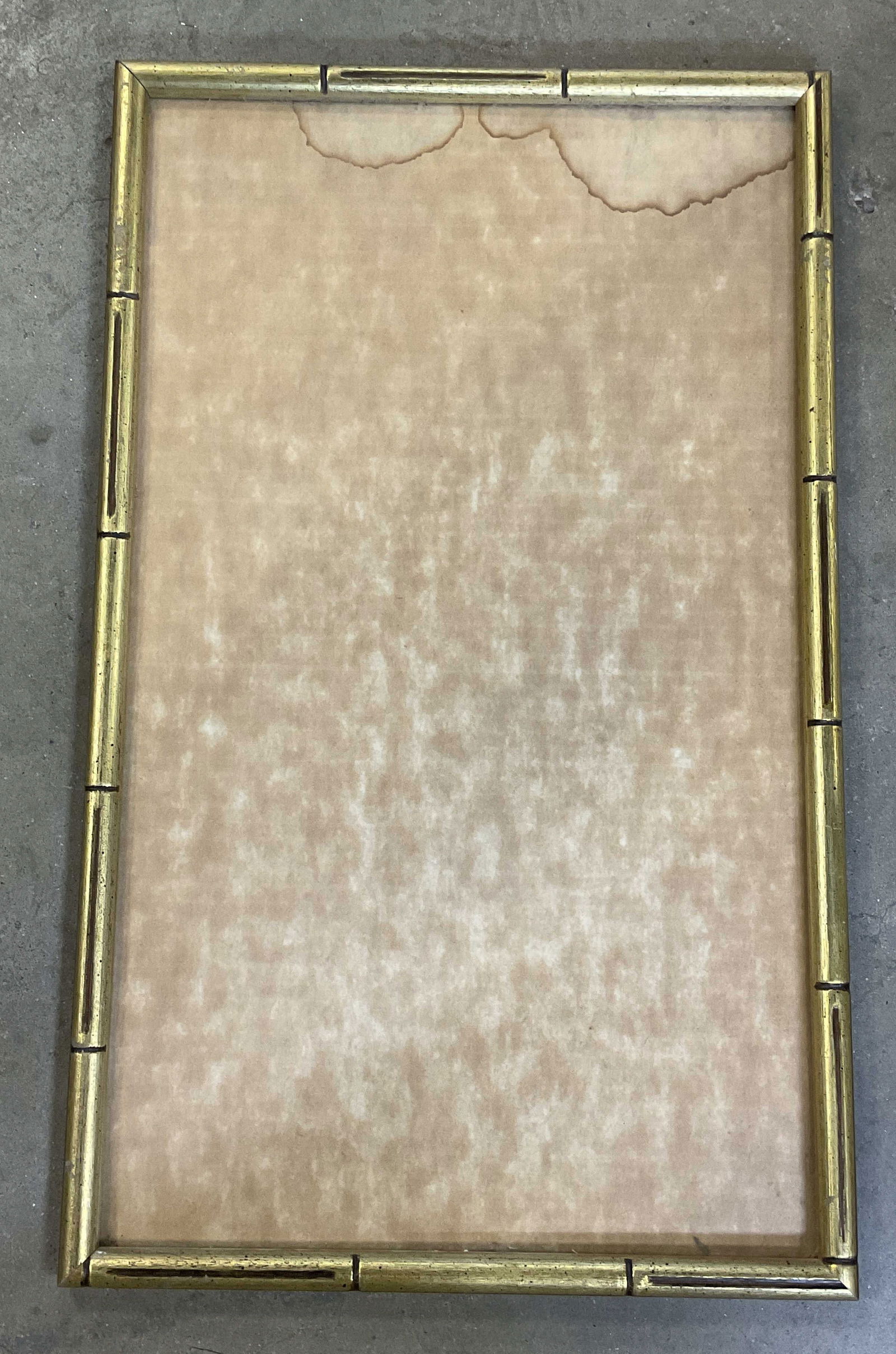 Vintage Gilt Wood Faux Bamboo Picture Frame 24in: Vintage gilt wood faux bamboo picture or art frame. Measures approx. 24 x 14.75 inches. Wear including scratching and loss to gilt. Gilt wood frame, picture frame, art frame, wall frame, faux