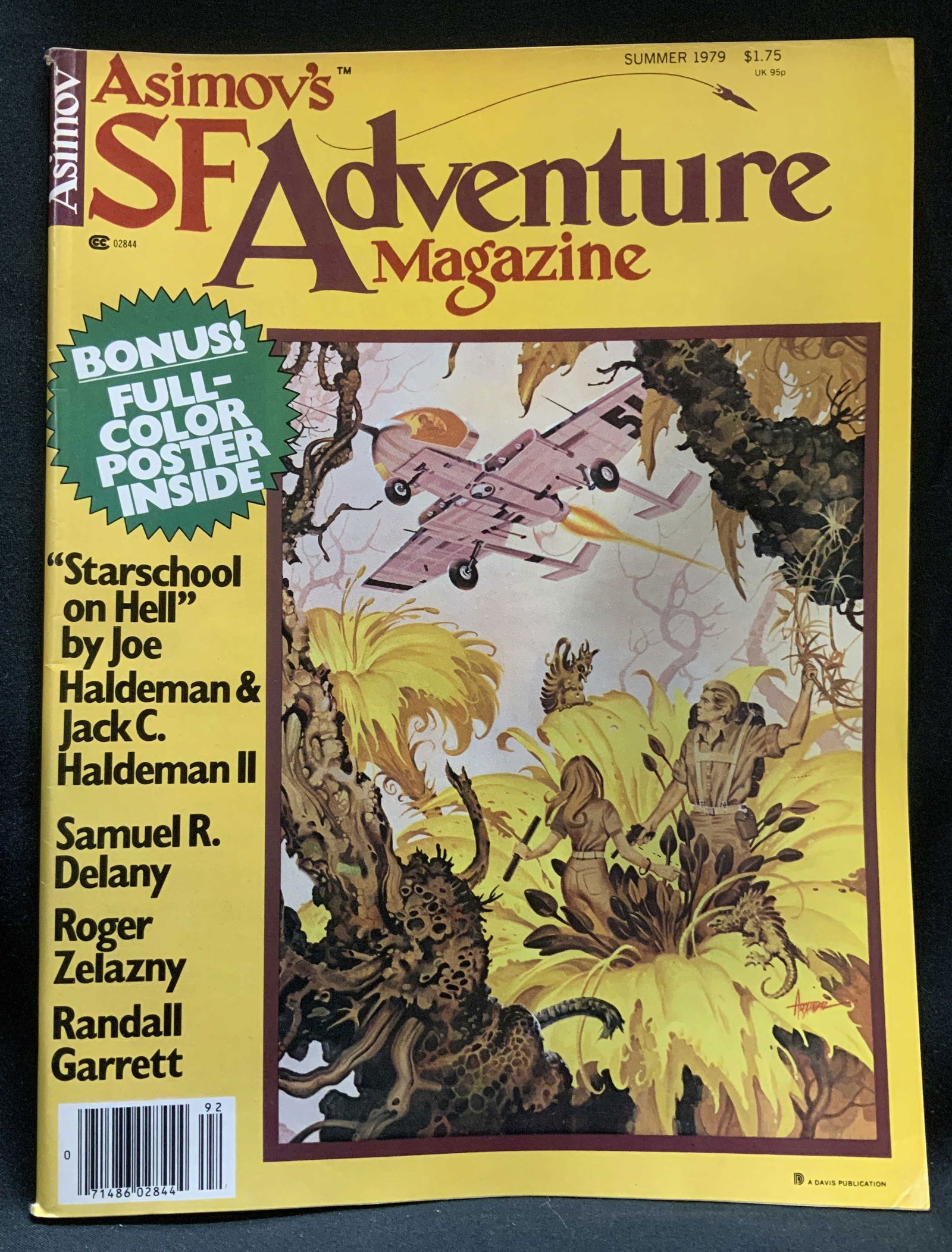 1979 Asimovs SF Adventure Magazine USA: Asimovs SF Adventure Magazine Summer 1979 issue. Features a full color poster. It was published by Davis Publications. Issue features Starschool on Hell by Joe and Jack C. Haldeman, along with