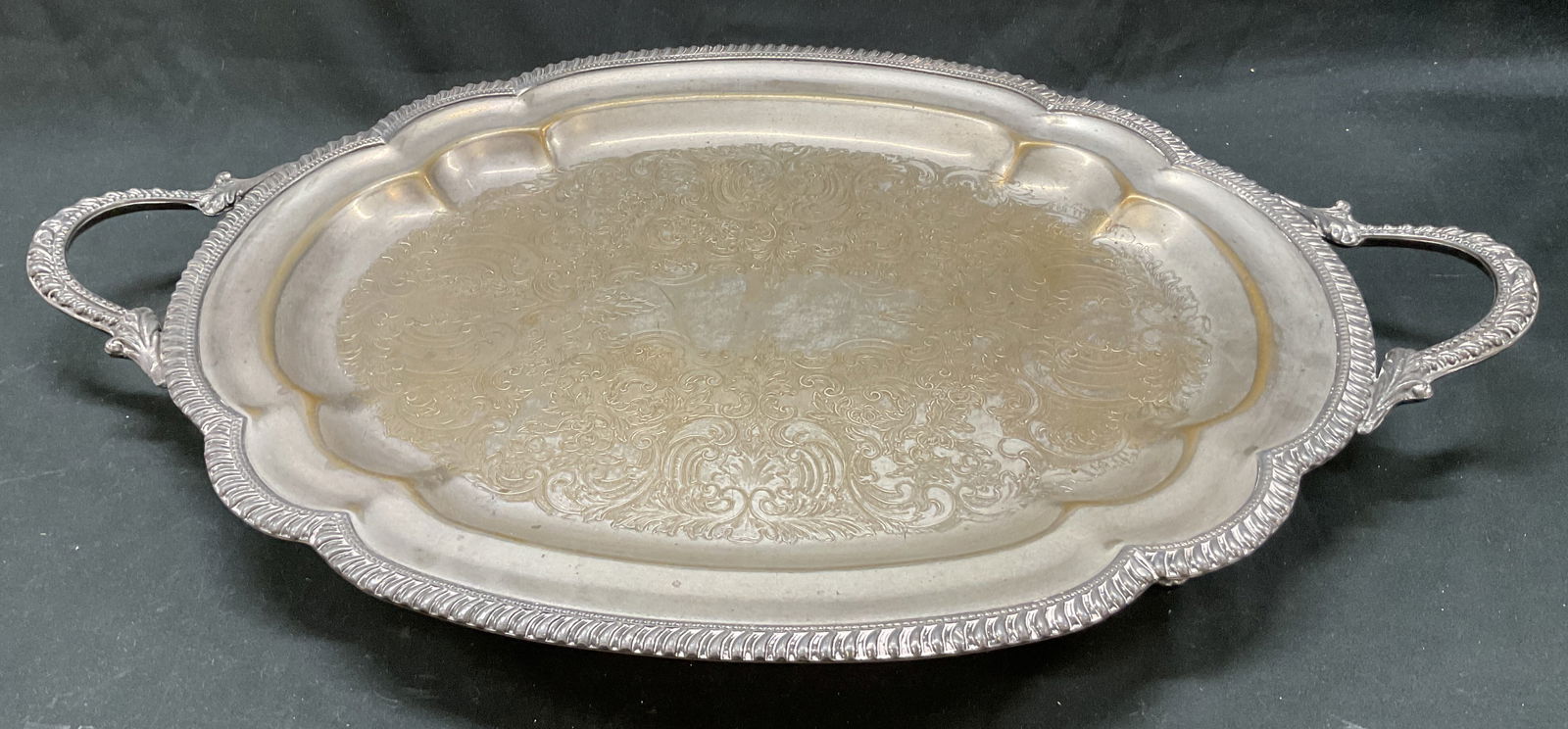 Vtg Silver On Copper Footed Serving Tray 25in (1 of 9)