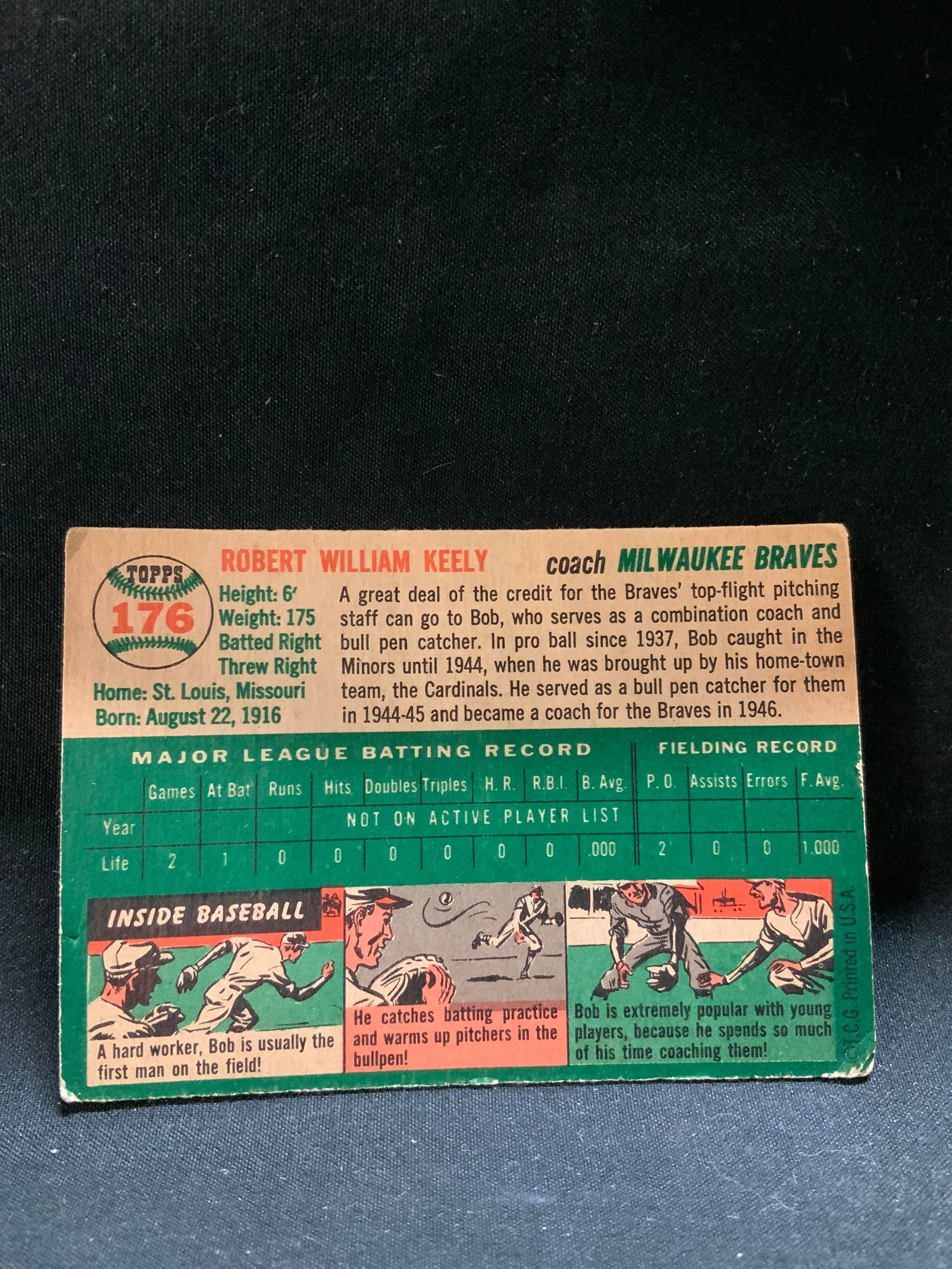 1954 Topps #176 Bob Keely Milwaukee Baseball Crd - 3