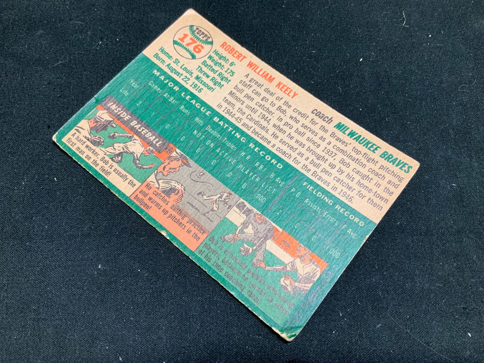 1954 Topps #176 Bob Keely Milwaukee Baseball Crd - 6