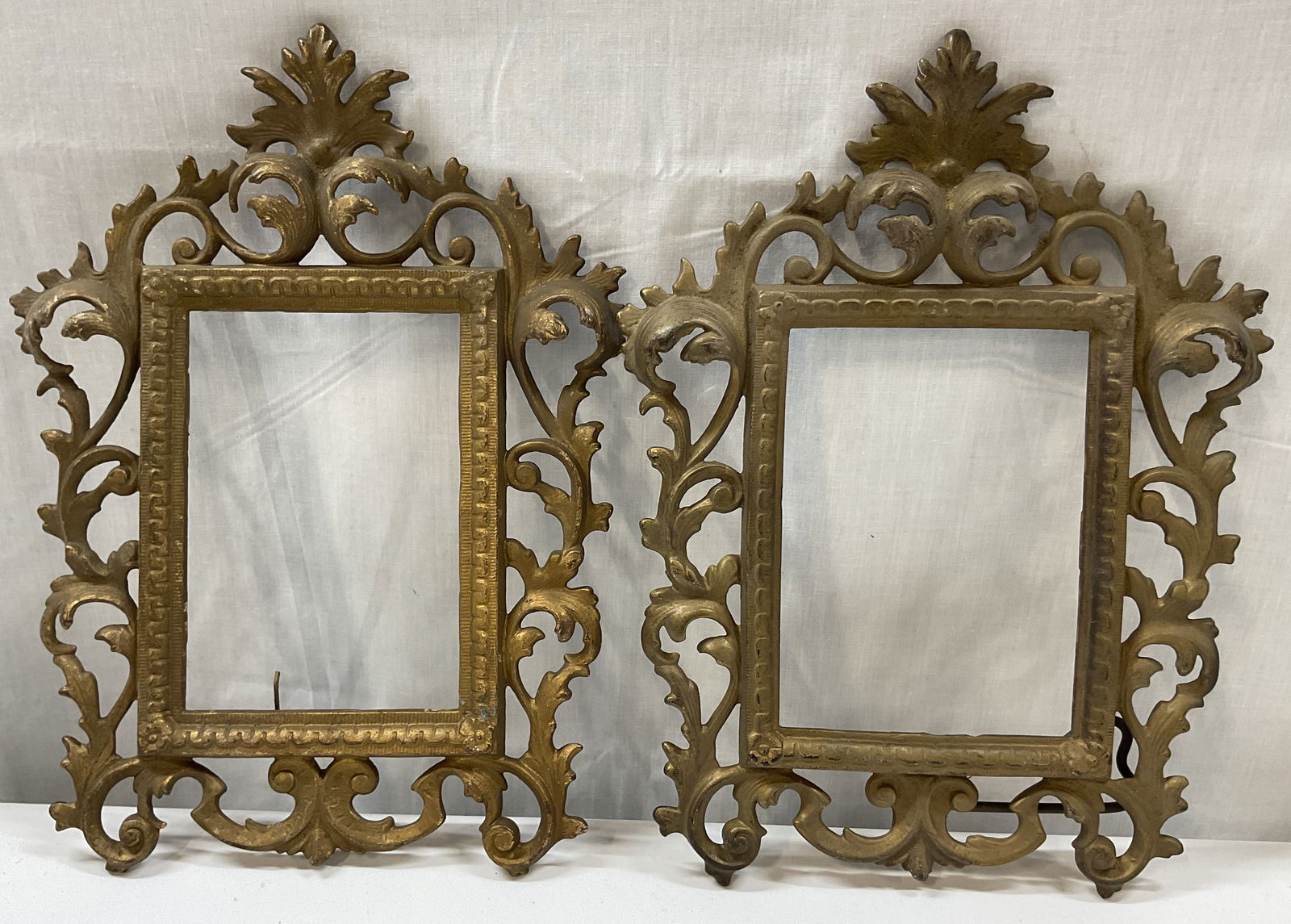 Pair Antq Rococo Style Ornate Brass Frames (1 of 10)