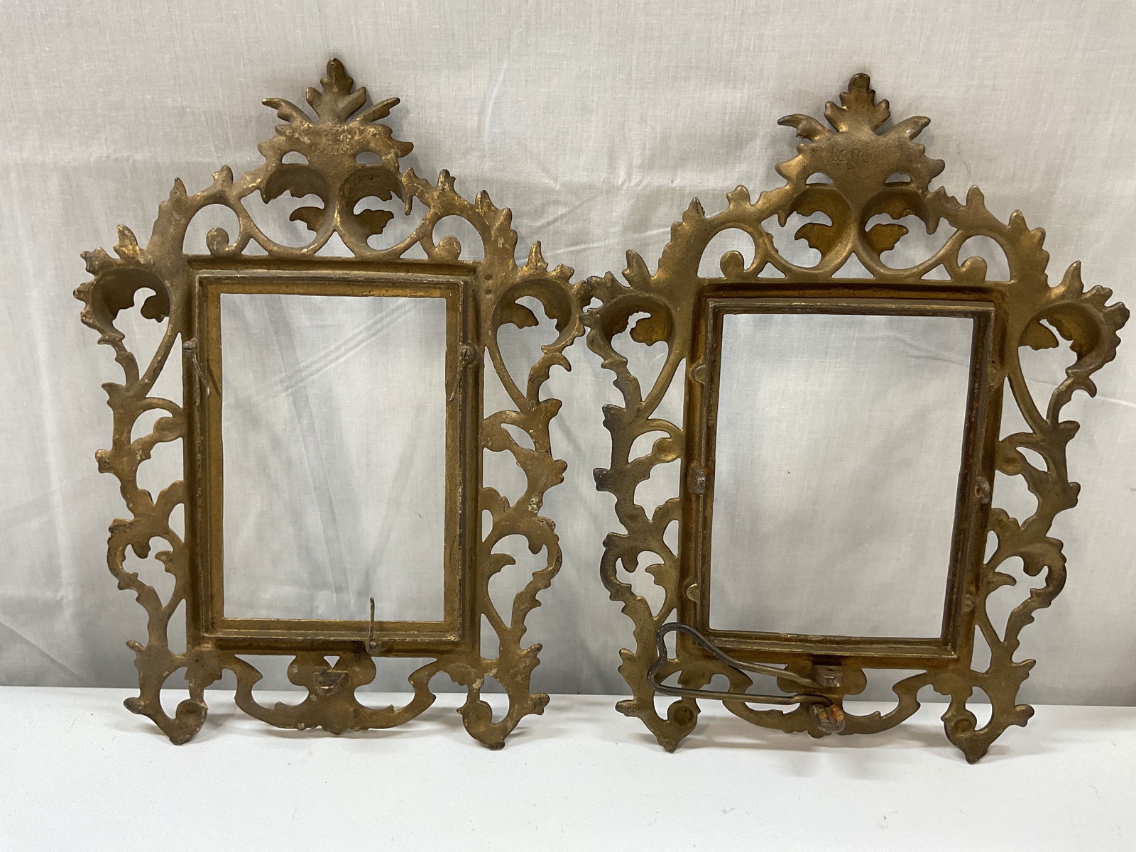 Pair Antq Rococo Style Ornate Brass Frames - 2