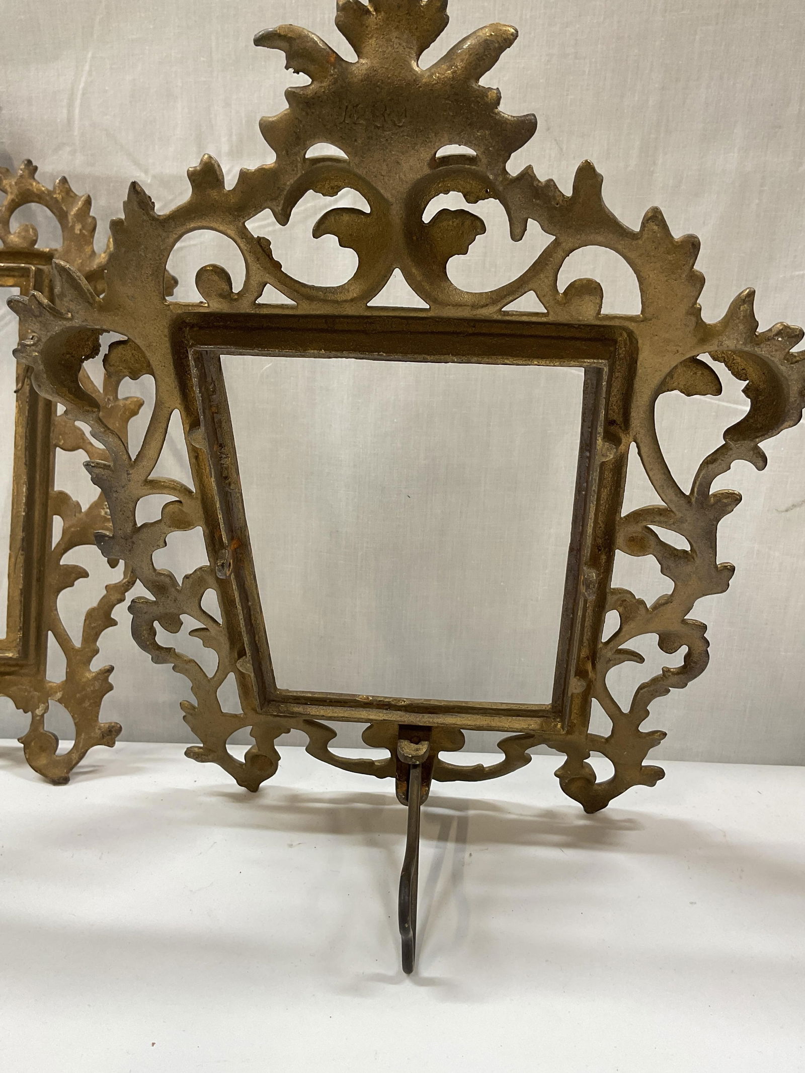 Pair Antq Rococo Style Ornate Brass Frames - 3